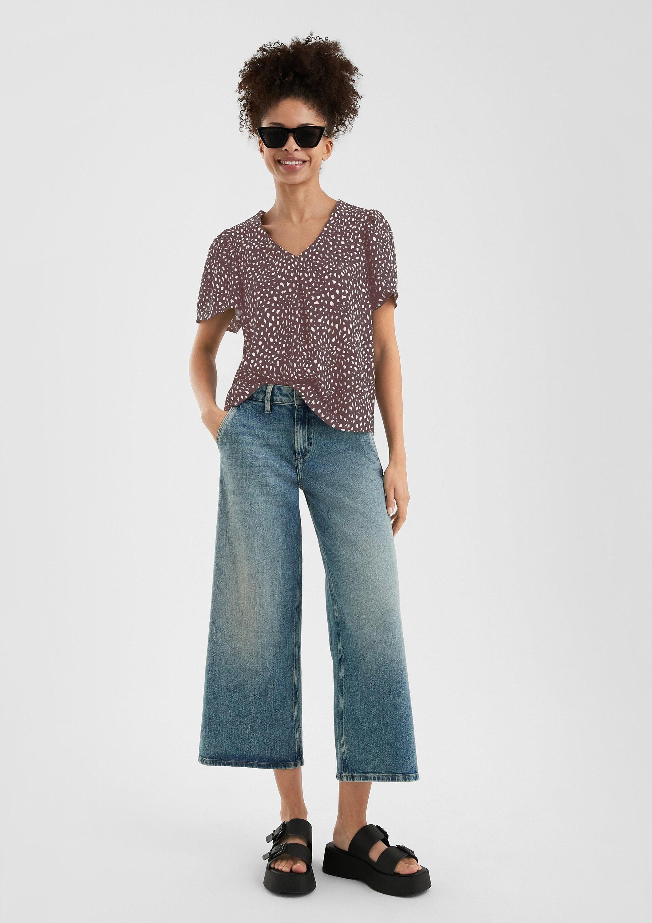 QS Kurzarmbluse Bluse Viskose Bluse mit All-over-Print