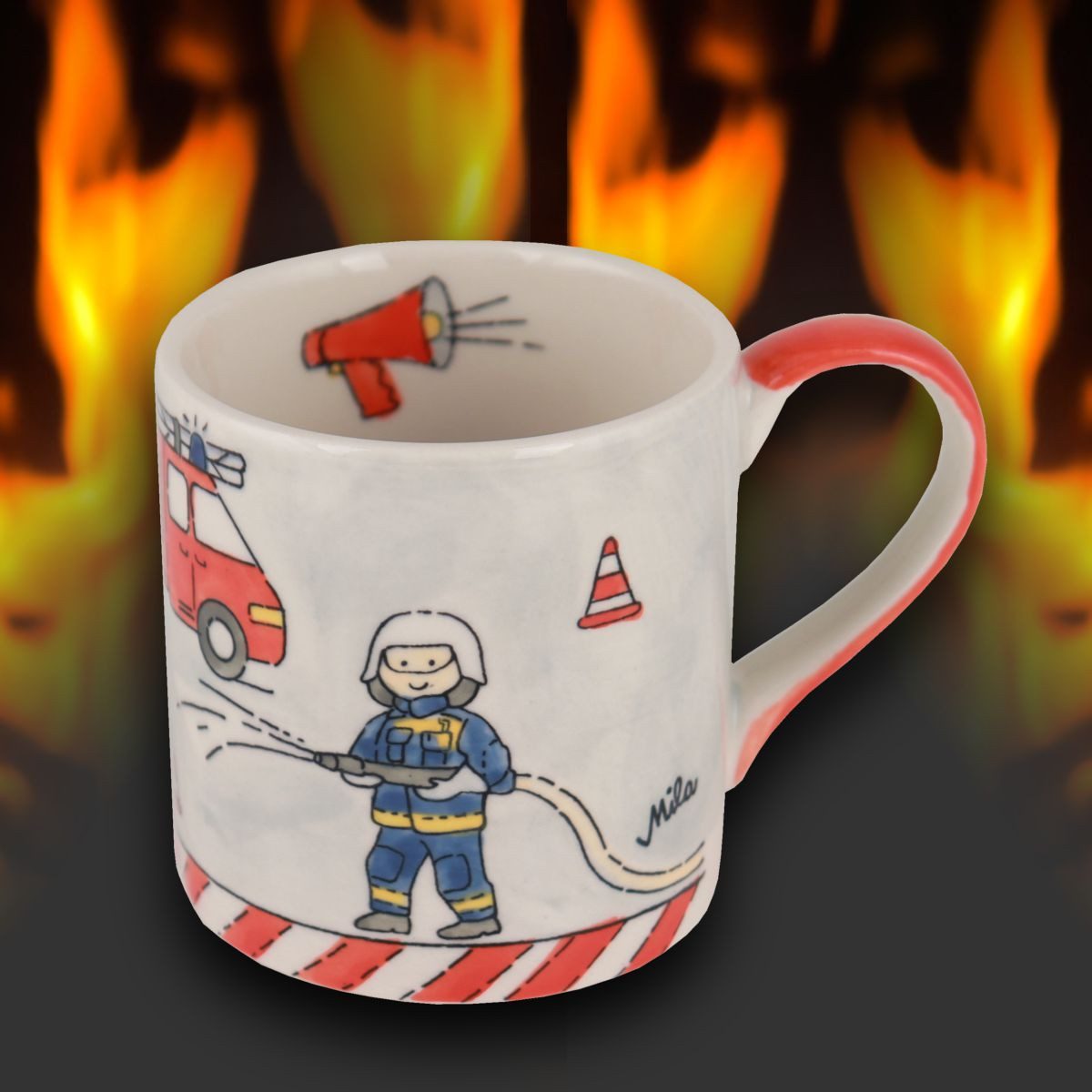 Mila Kinderbecher Mila Keramik Kinder-Becher Feuerwehr Helden, ca. 180ml, Keramik