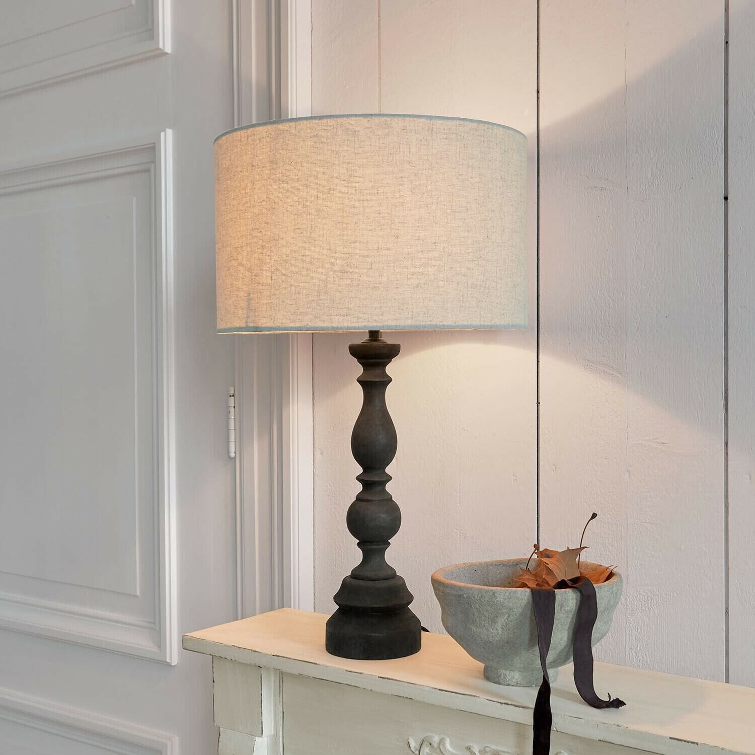 Mirabeau Tischleuchte Tischlampe Freydaal antikschwarz/beige