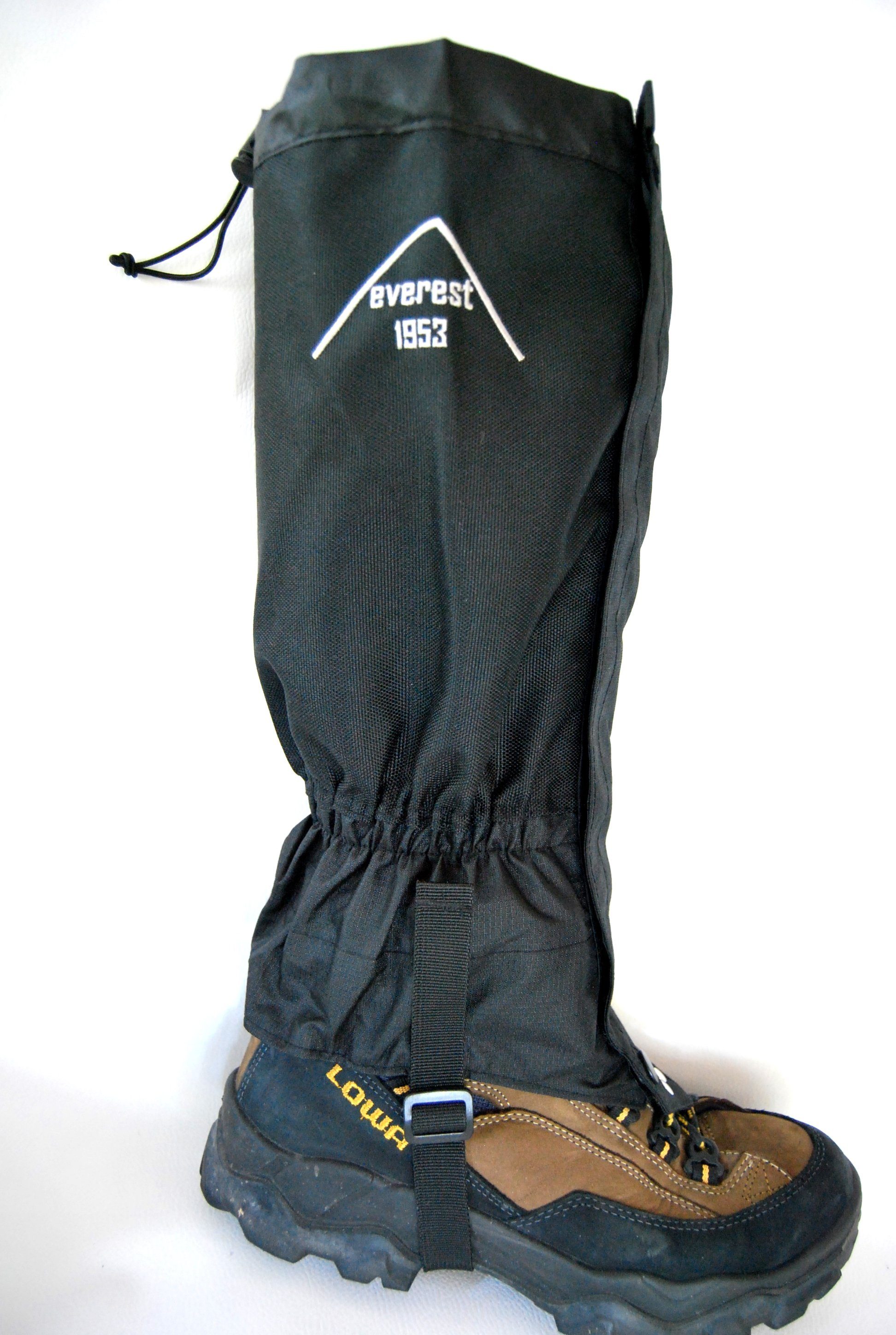 everest 1953 Gamaschen Gaiter Outdoor Beinlinge schwarz Wasserdicht 10.000 mm Gr. S/M, Reißverschlüsse mit zusätzlichem Revers mit Klettverschluß