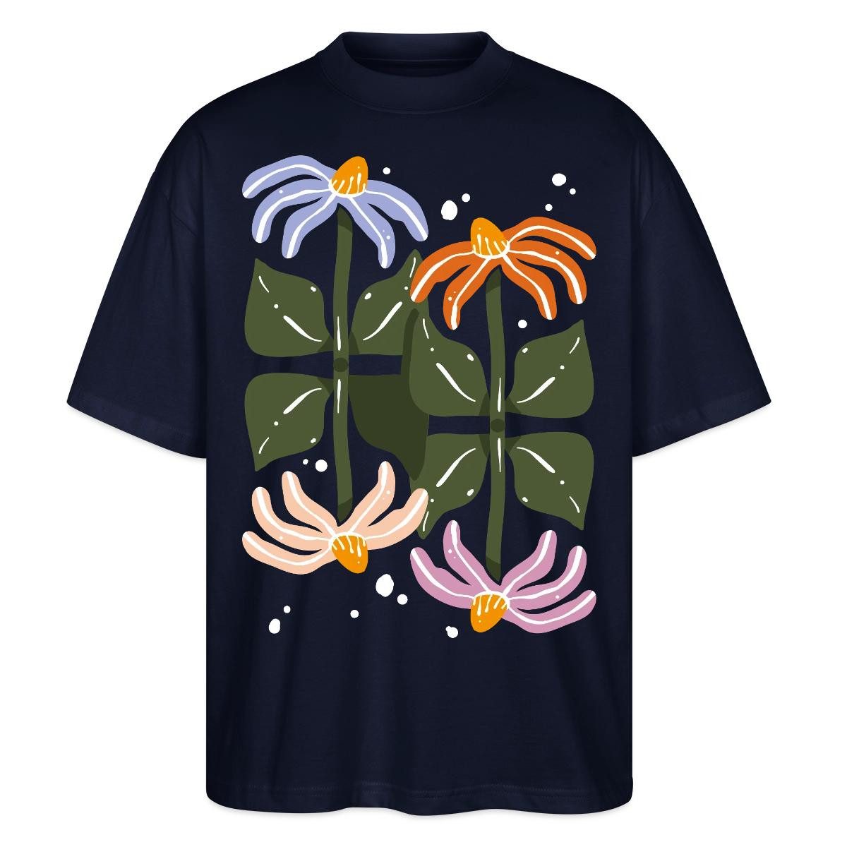Spreadshirt T-Shirt Bunte Retro Blumen Illustration Im Boho Stil Oversize Unisex T-Shirt (1-tlg) Oversized fit mit weit geschnittenen Ärmeln