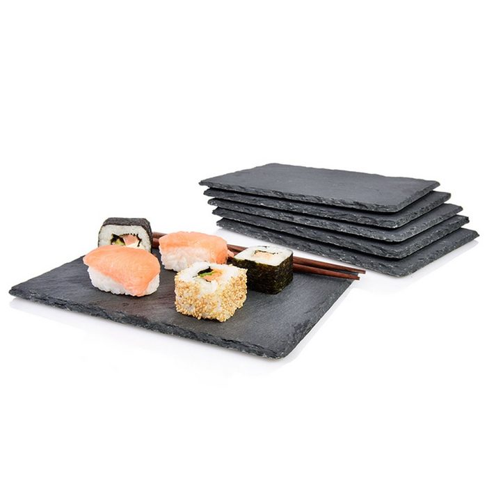 SÄNGER Servier-Set Sushi Servierplatten Schiefer (Set 6-tlg. Schieferplatten) 22x16 cm lasiert erweiterbar