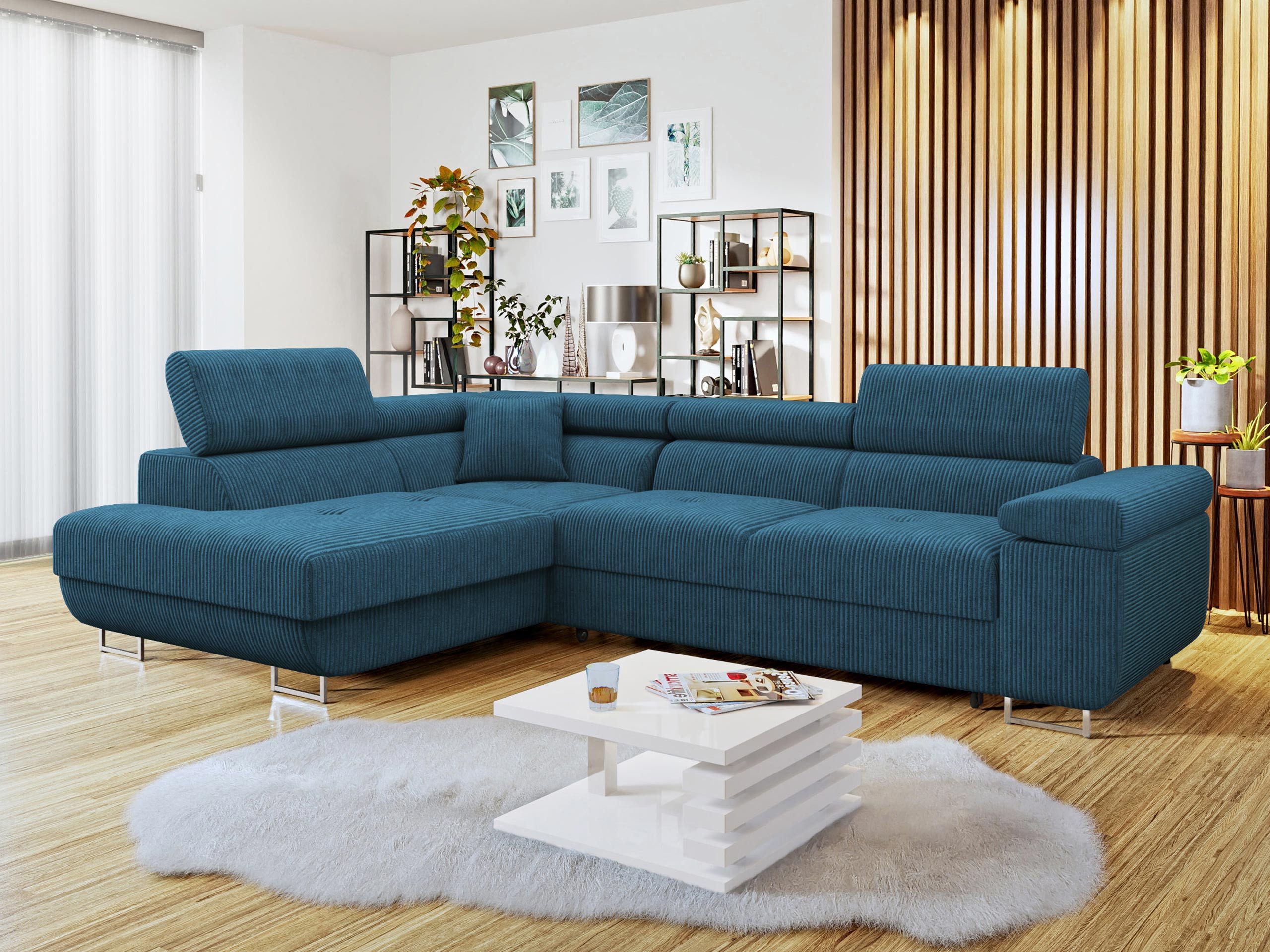 MIRJAN24 Ecksofa Torezio Cord, mit Bettkasten und Schlaffunktion, Einstellbare Kopfstützen, 274x203x70-90 cm