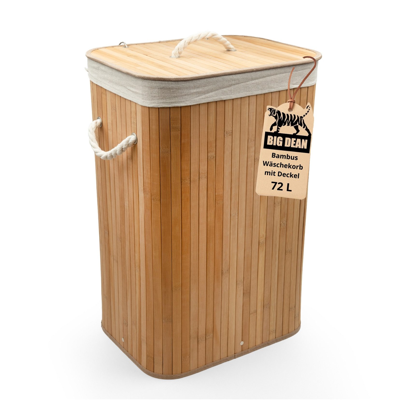 BigDean Wäschebox Bambus 72L Wäschesammler Wäschetruhe Wäschetonne Wäschekorb (1 St)