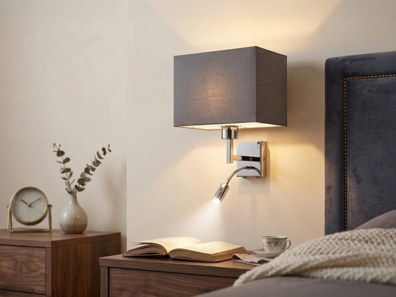 meineWunschleuchte Wandleuchte, Lesearm, ohne Leuchtmittel, Leselicht LED fest integriert, Warmweiß, Bett Nachttisch-lampe Wand-Montage mit Schalter & Leselampe, H: 31cm