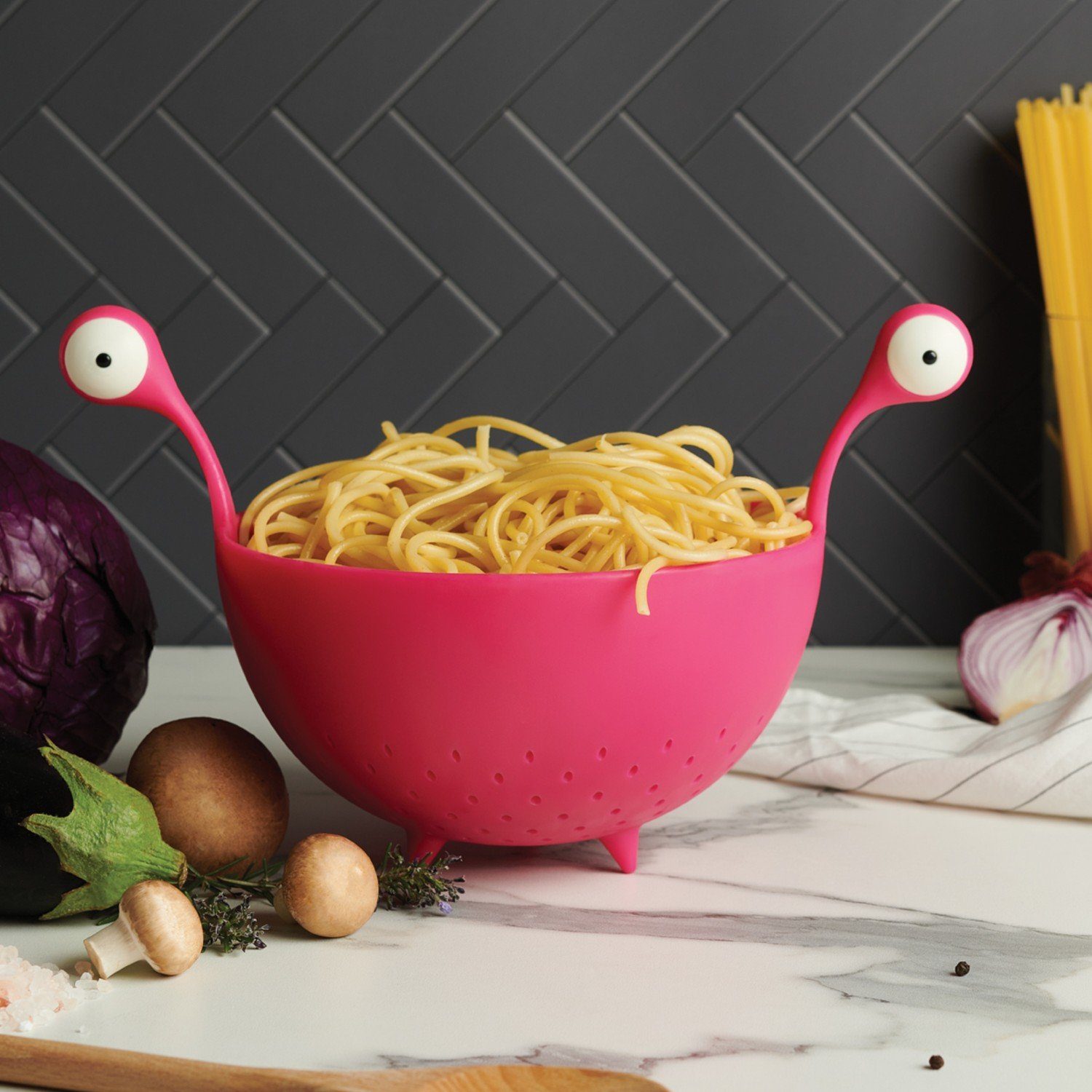 Nudelsieb OTOTO Monster', Kunststoff Nudelsieb pink 'Spaghetti