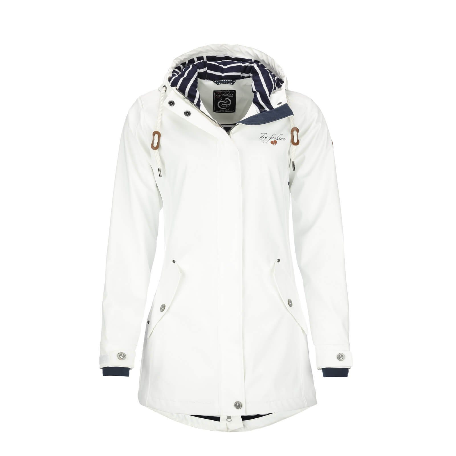 & Dry Fashion Kiel - Kapuze Regenjacke wasserdicht mit weiß wind- verstellbarer Damen Regenmantel