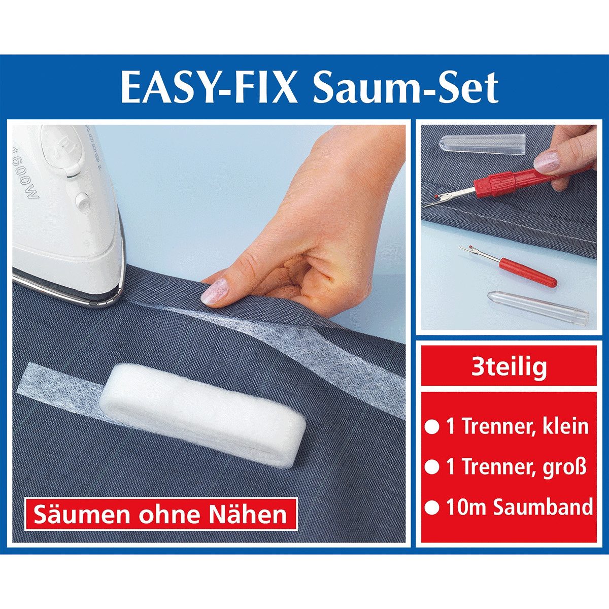 WENKO Nähkästchen WENKO Saum-Set, 3-teilig Saumtrenner Pfeiltrenner Nadeln Schere Näh