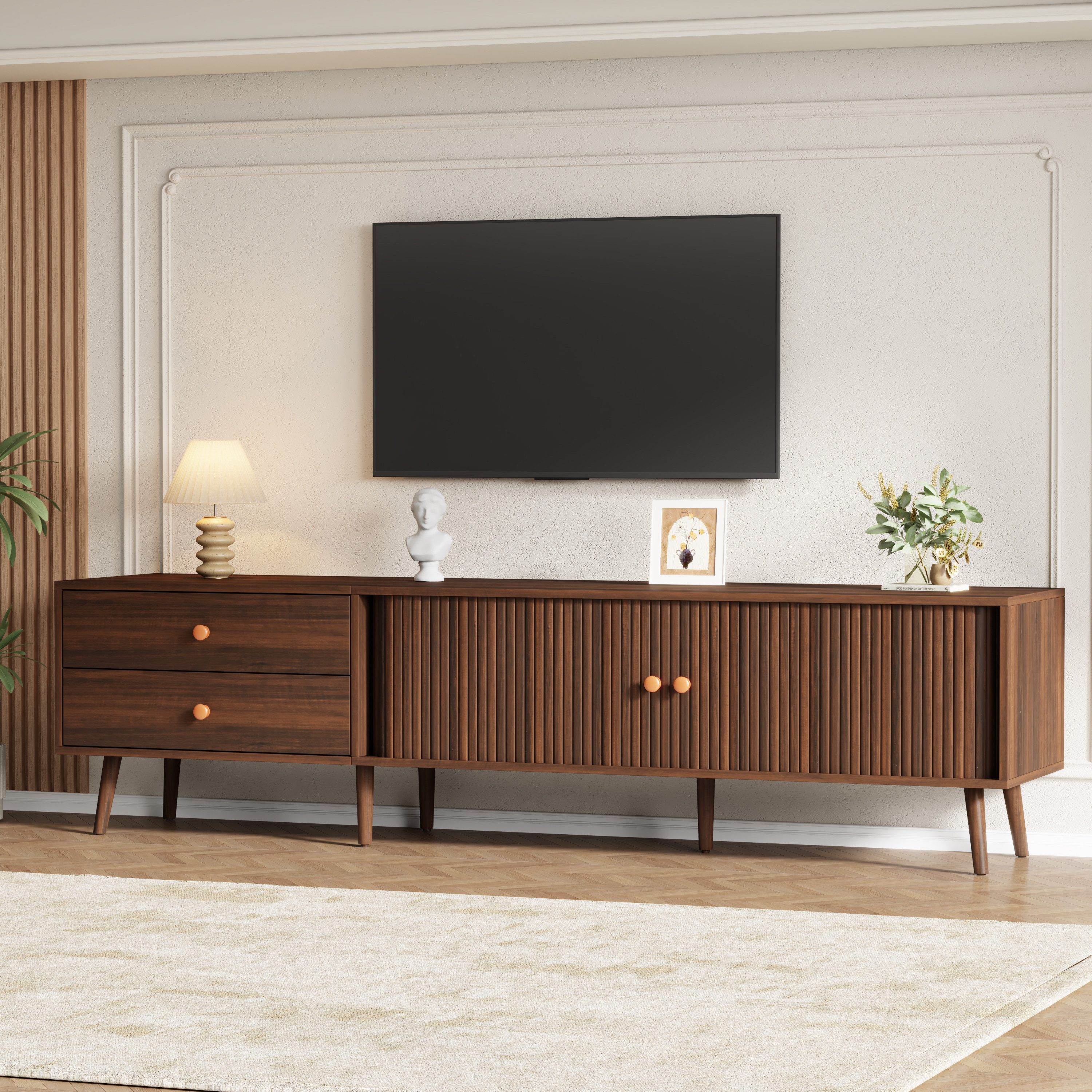 Fine Life Pro TV-Schrank Lowboard / TV‑Schrank / TV‑Lowboard mit zwei Schubladen 180×40×46,5 cm, für Fernseher bis 80 Zoll