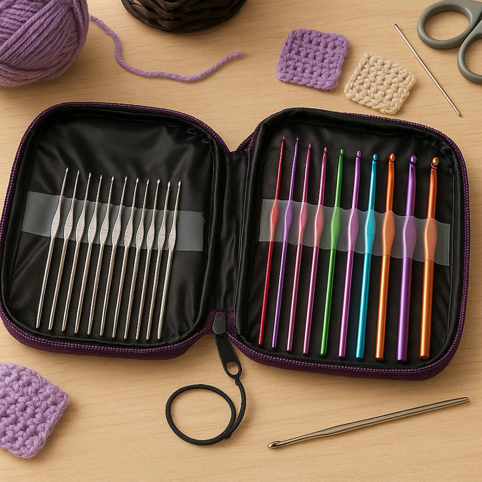 Koopman Stricknadeln Strickzubehör Lila Etui Stricknadel Div. Größen 22 Tlg. Set, Stück 1 St., Packung, Inkl. Lila Etui, div. Größen / Stärken, 22 Nadeln, Reißv – Bild 2 von 5