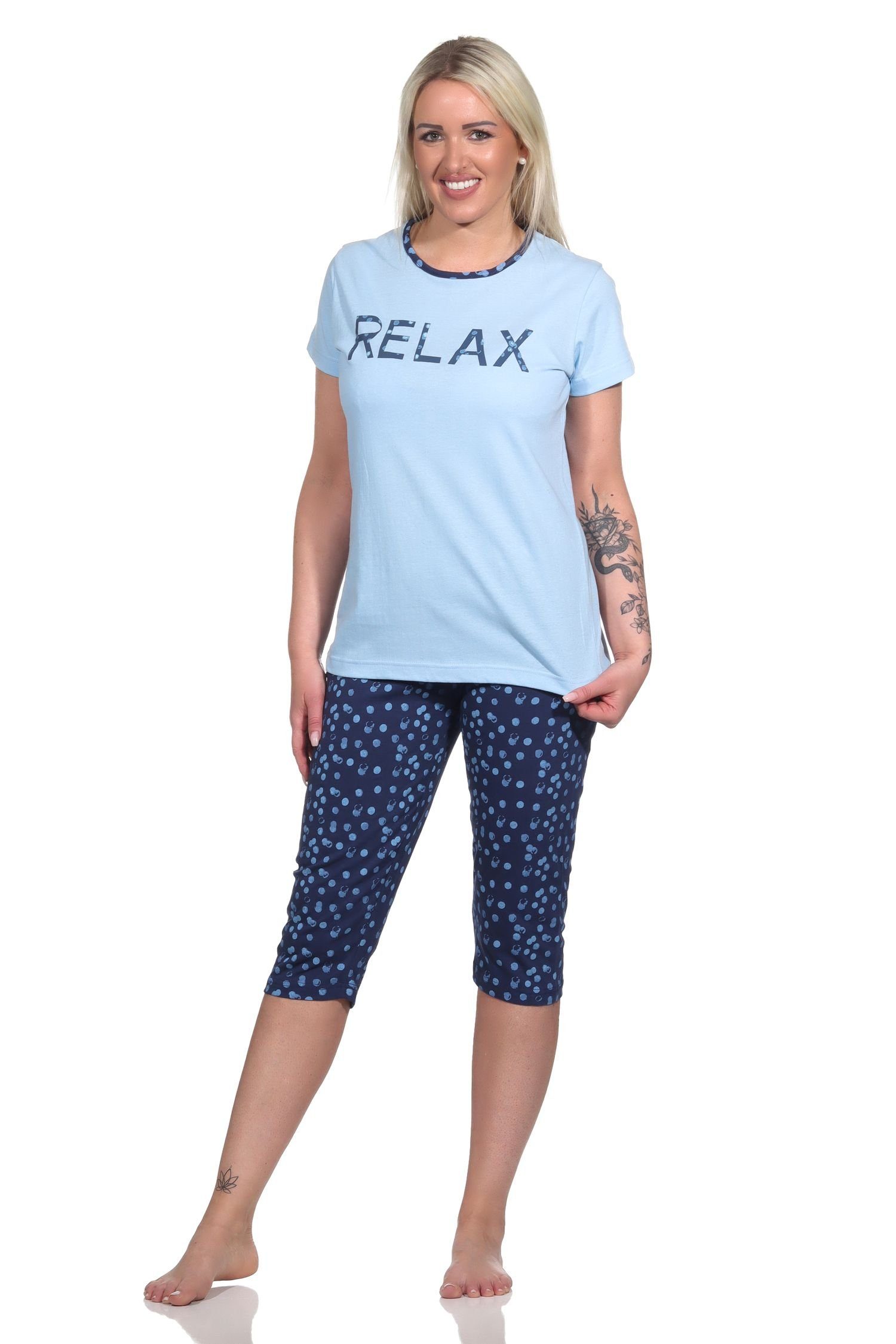 Normann Pyjama Damen blau 10 204 Pyjama, Schlafanzug 122 - Capri 757 "RELAX"