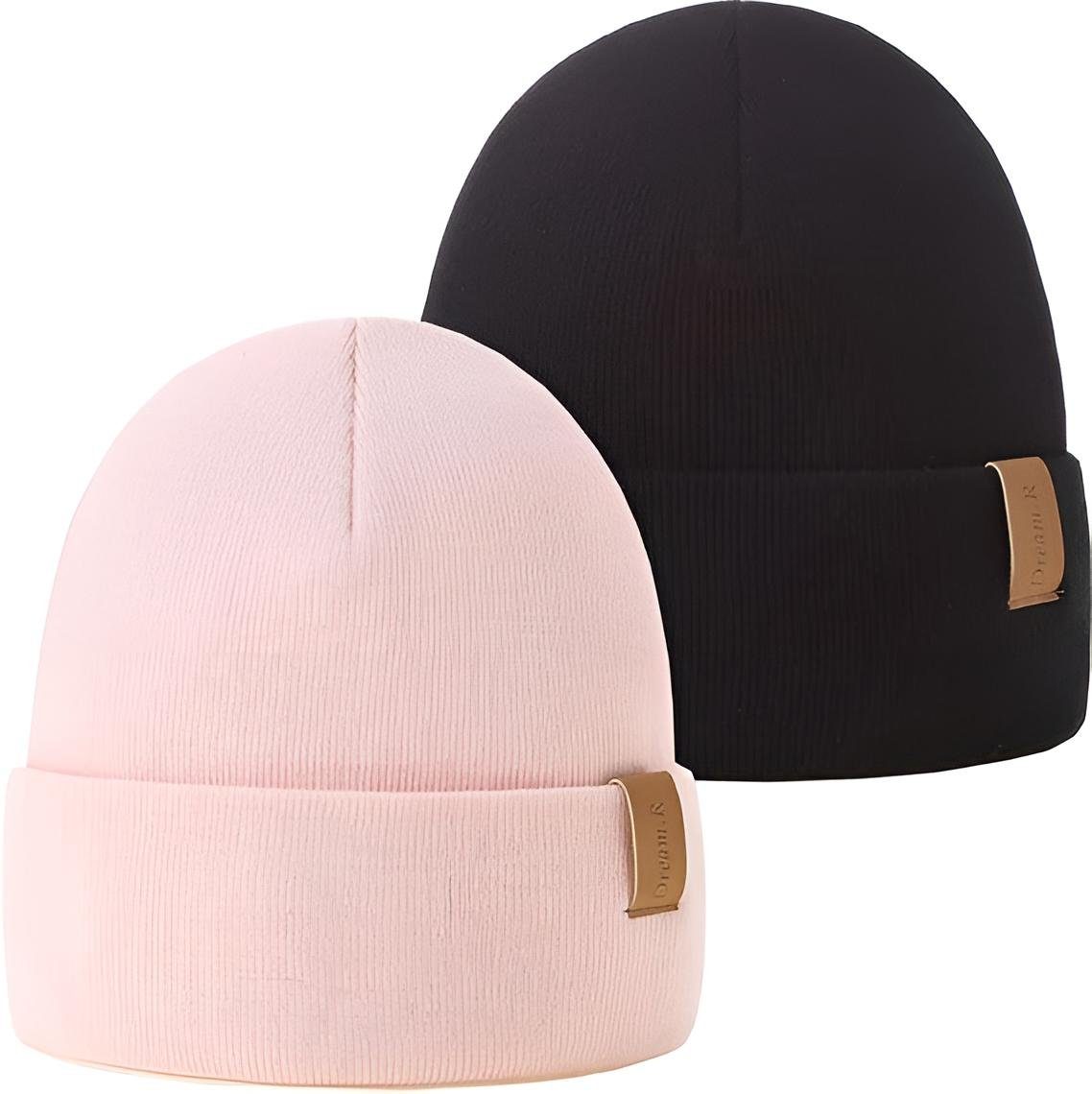 Diyarts Beanie (Modische Wintermütze, 2-St., 2er Set, für Damen und Herren) atmungsaktiv und dehnbar, universell passend Schwarz, Rosa