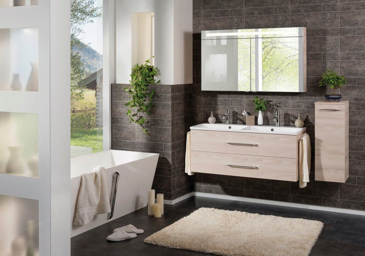 FACKELMANN Spiegelschrank CL 120 - Alaska-Esche Badmöbel Breite 120 cm, 2 Türen, doppelseitig verspiegelt