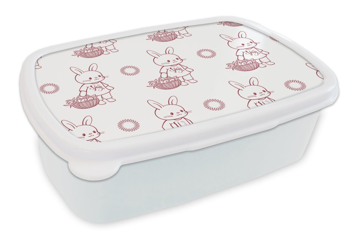 MuchoWow Lunchbox Kaninchen - Muster - Tiere - Cartoon, Kunststoff, (2-tlg), Brotbox für Kinder und Erwachsene, Brotdose, für Jungs und Mädchen weiß