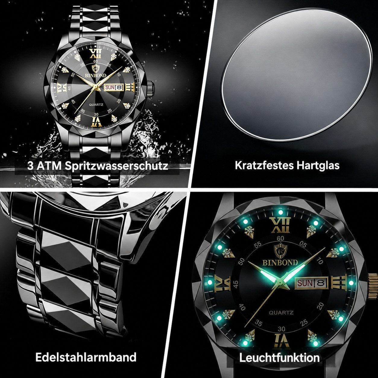 Toomoke Quarzuhr Herrenuhr Chronograph Edelstahl – Multifunktionsuhr mit Datum, großer Ziffern – Analog Quarz Armbanduhr 42mm, Geschenkbox – Bild 4 von 5
