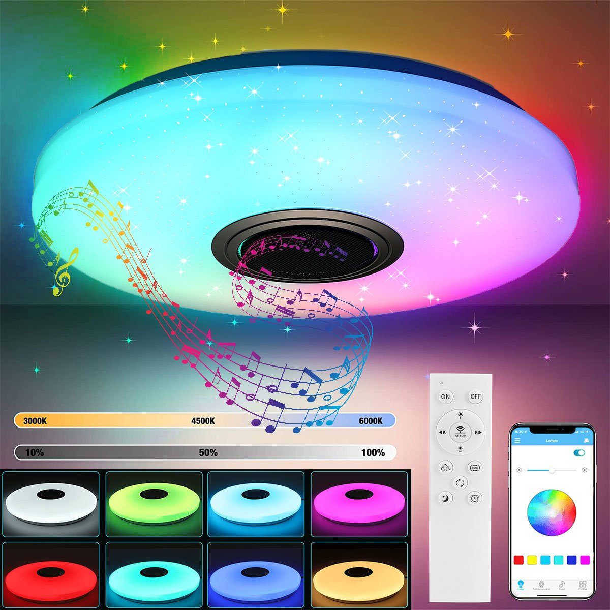 oyajia Deckenleuchte 24W LED Deckenleuchte mit Lautsprecher, Moderne 2400LM RGB Deckenlampe, LED fest integriert, RGBW, Deckenleuchte mit APP und WIFI-steuerung, für Schlafzimmer Wohnzimmer