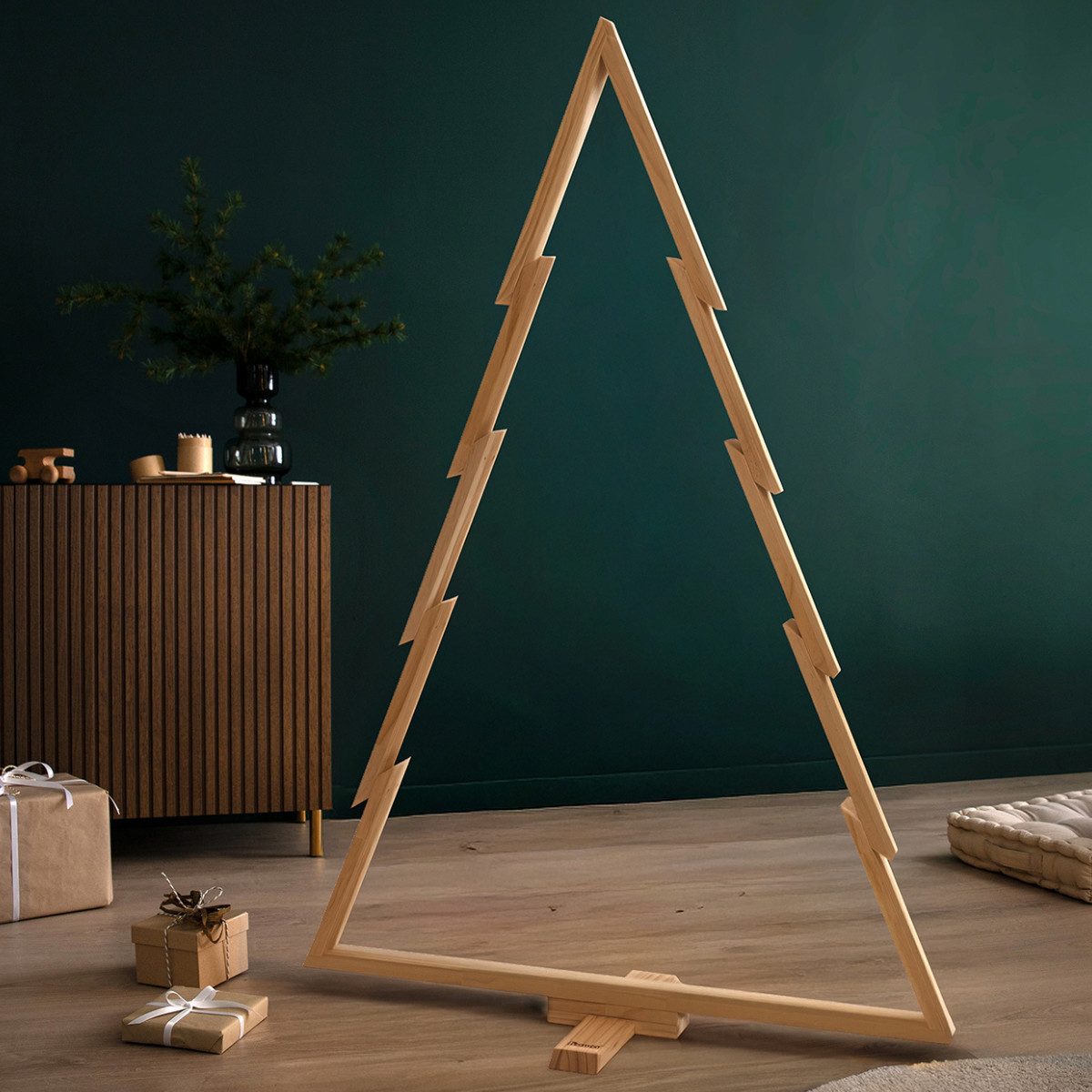 howa Dekobaum, Weihnachtsbaum Holz groß Weihnachtsdeko mit Stangen, Haken, H-134cm