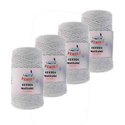 VLNIKA 4 x 250g Strickgarn Cotton Macrame Häkelwolle, 960 m, 06 hellgrau