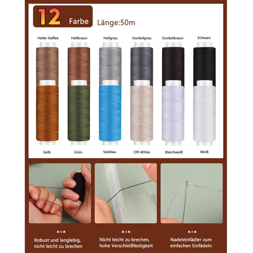 TUWENA Nähkästchen 48 Stück Leder Werkzeuge Set, Leder Werkzeuge Set für DIY Handwerk