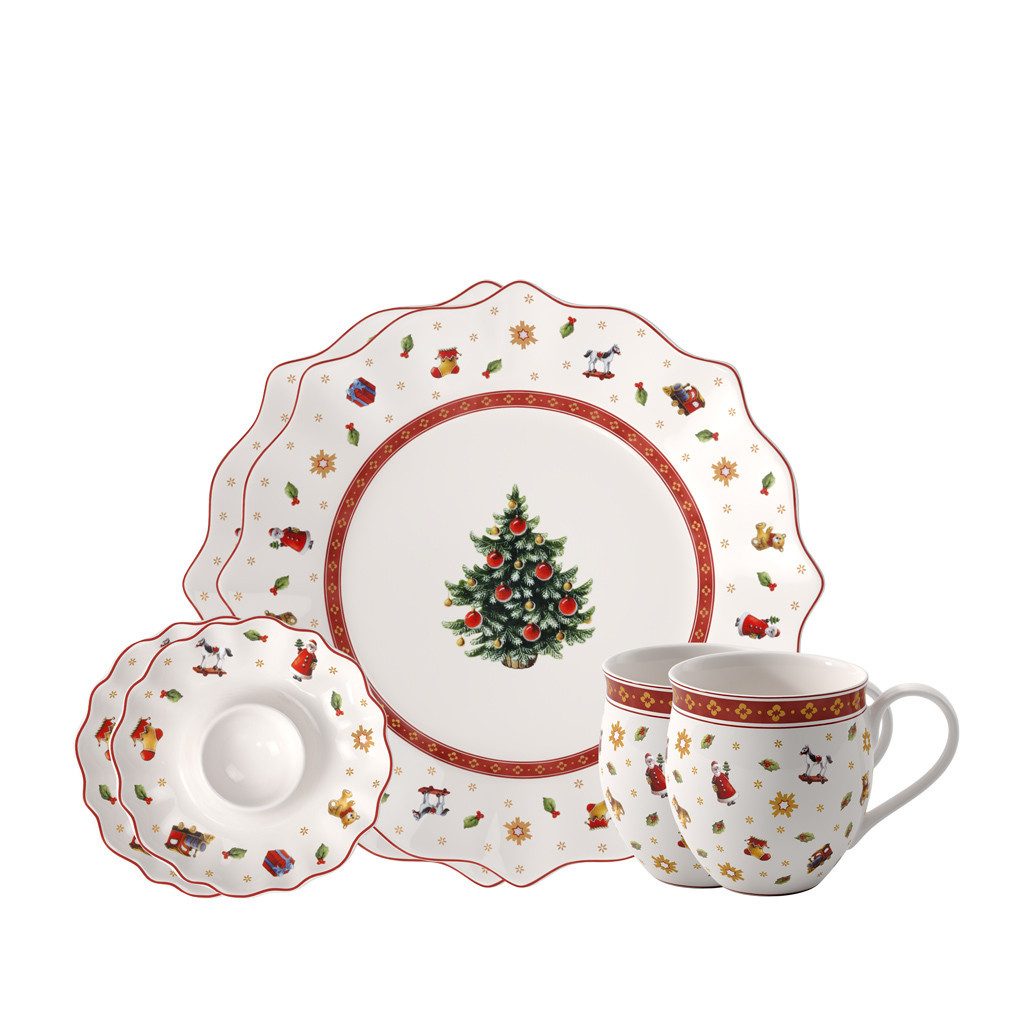 Villeroy & Boch Frühstücks-Geschirrset Toy's Delight Frühstücks- Set weiss Tannenbaum (6-tlg), 2 Personen, Porzellan, Premium Porcelain, 6 Stck, Handw., mikrow.sicher