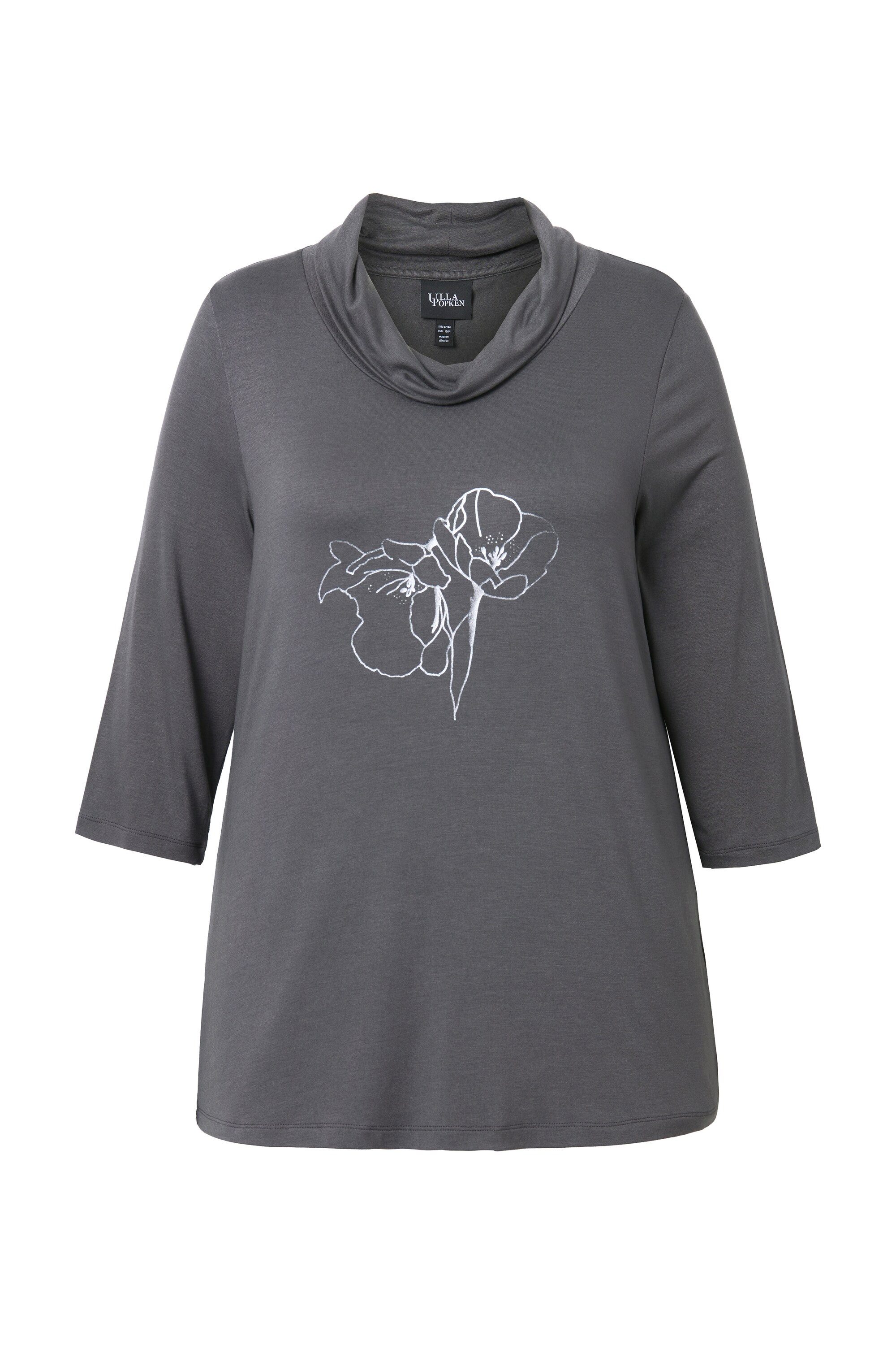 Ulla Popken T-Shirt Shirt Metallic-Druck Wasserfall-Ausschnitt 3/4-Arm günstig online kaufen