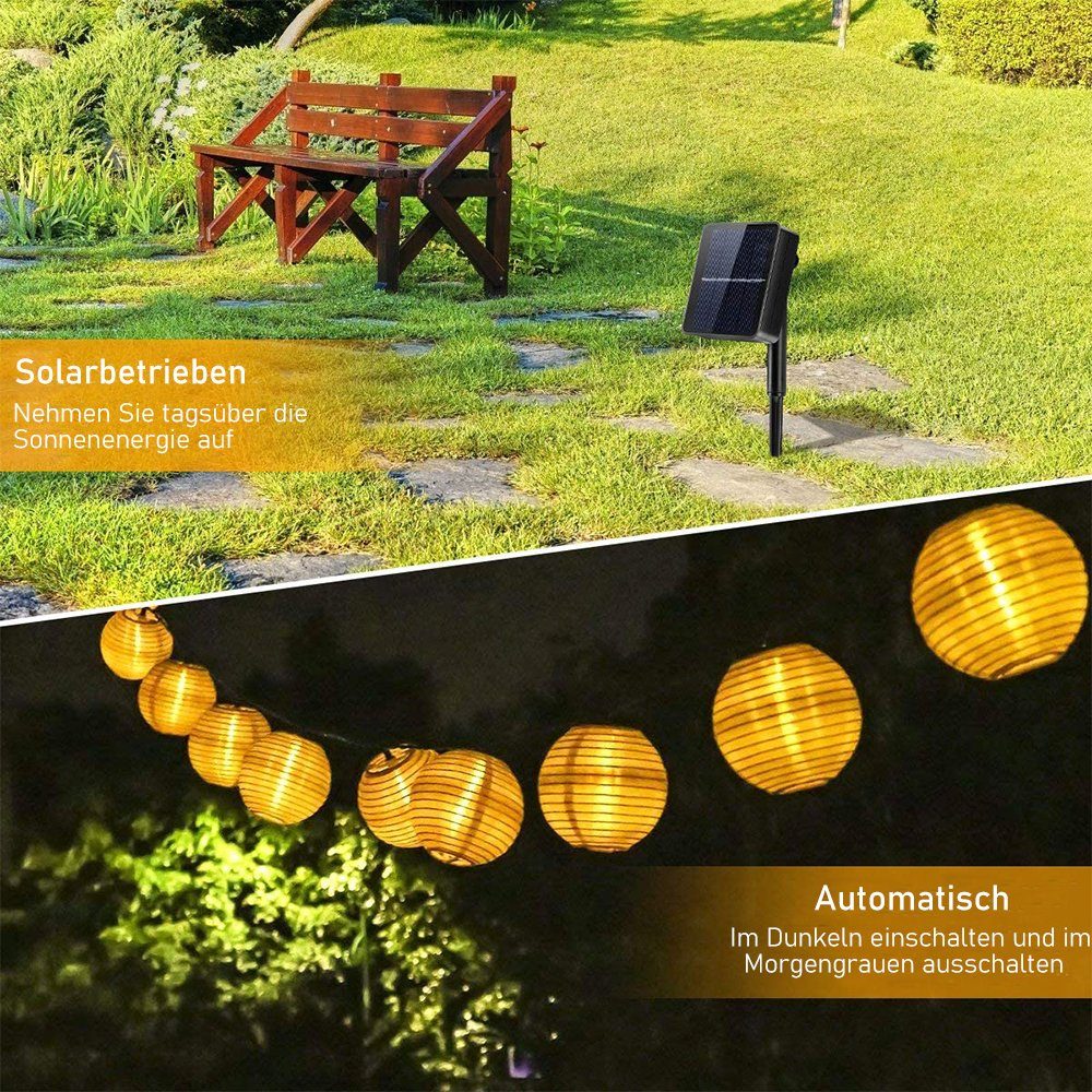 Solar LED zggzerg LED-Lichterkette Lampions Modi Lichterkette 8 30 6,5M Aussen, Warmweiß