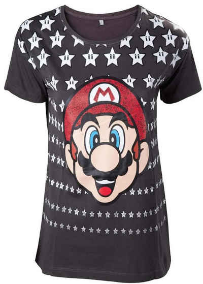 Super Mario Print-Shirt Super Mario Damen T-Shirt Stars dunkelgrau Erwachsene + Jugendliche