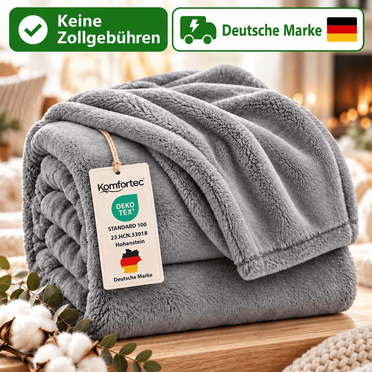 Wohndecke Flauschige Kuscheldecke, Oeko-TEX Zertifiziert, Komfortec, Super Weiche Fleecedecke