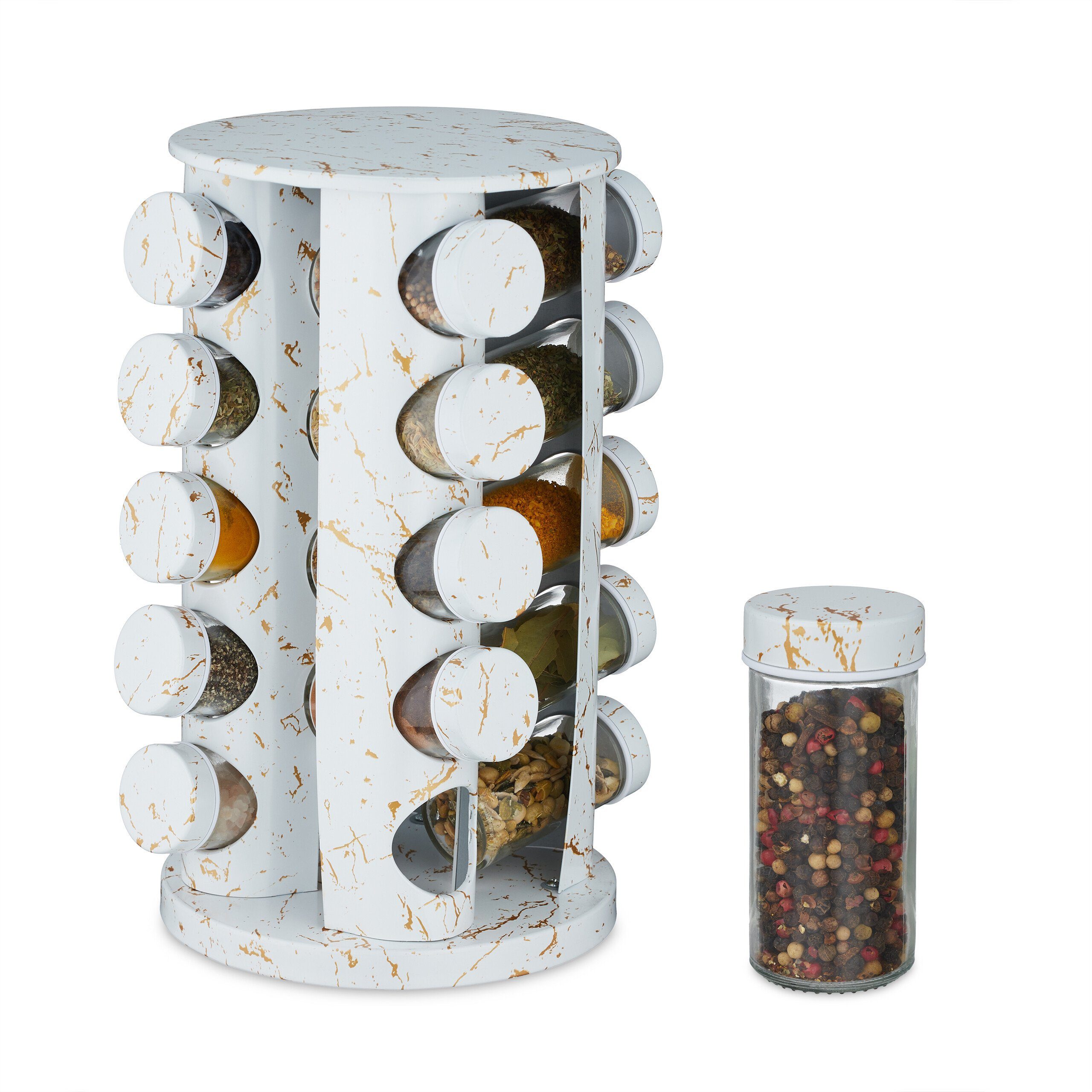 relaxdays Gewürzkarussell Weißes Gewürzkarussell in Marmoroptik günstig online kaufen