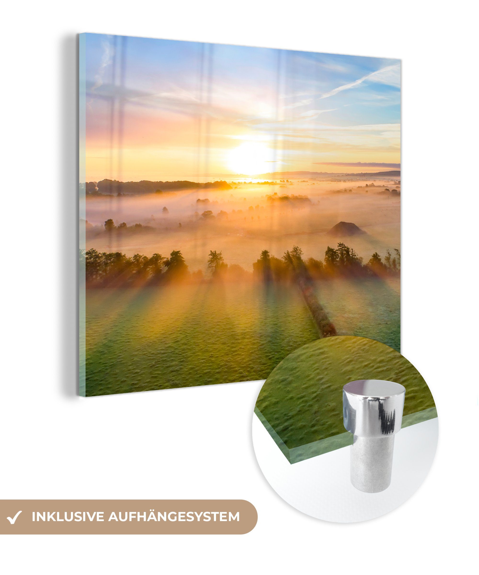 MuchoWow Acrylglasbild Farbenfroher Sonnenaufgang über einer ruhigen Landschaft, (1 St), Glasbilder - Bilder auf Glas Wandbild - Foto auf Glas - Wanddekoration
