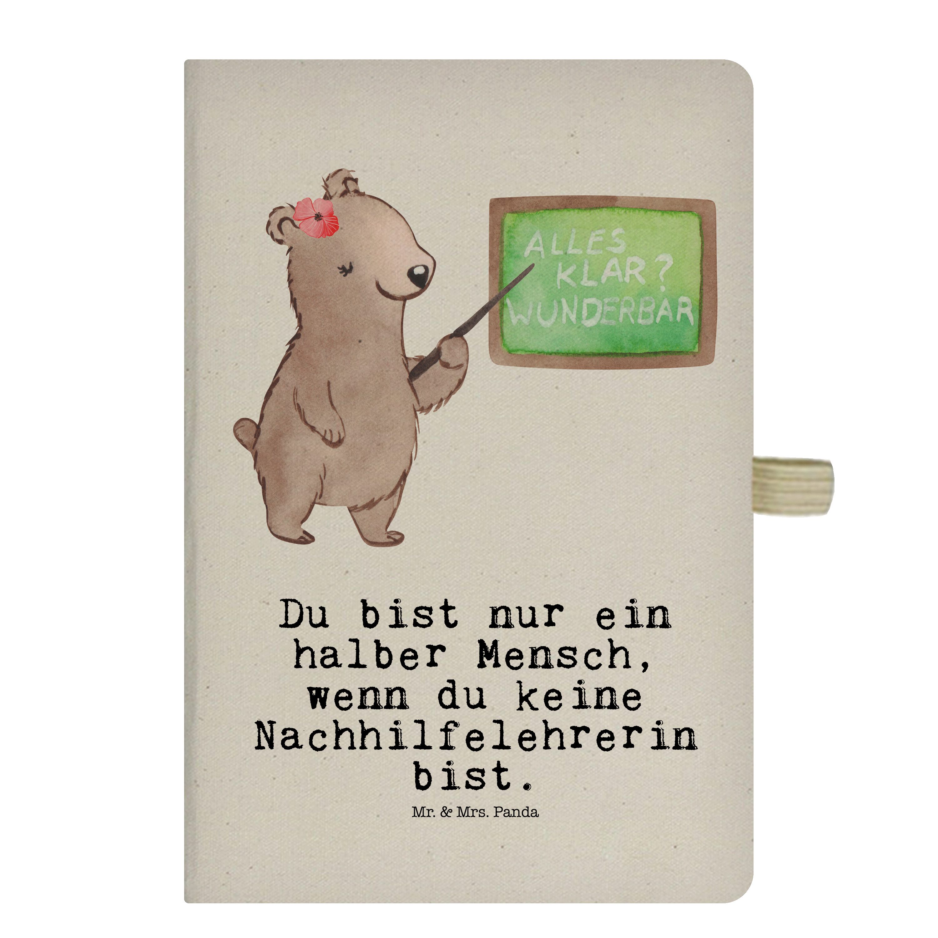 Mr. & Mrs. Panda Notizbuch Nachhilfelehrerin mit Herz - Transparent - Geschenk, Nachhilfeunterri Mr. & Mrs. Panda