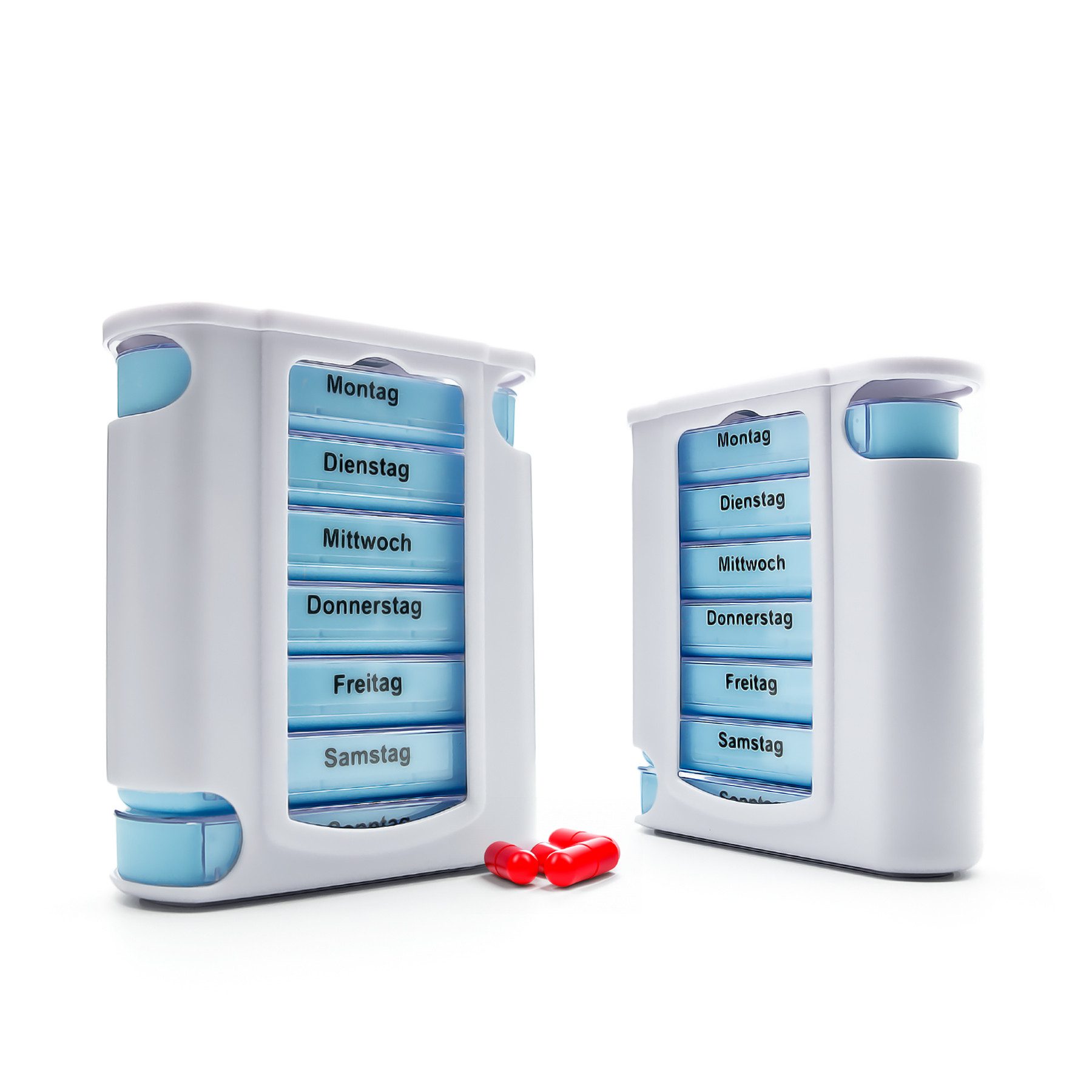 BigDean Pillendose 2 Stück Tablettenbox Weiß 7 Tage Morgens, Mittags, Abends & Nachts (Set, 2 St., Tablettendosenturm), Tablettendosenturm, 7 tage Sortierdosen, BPA-Frei, Lebensmittelecht.