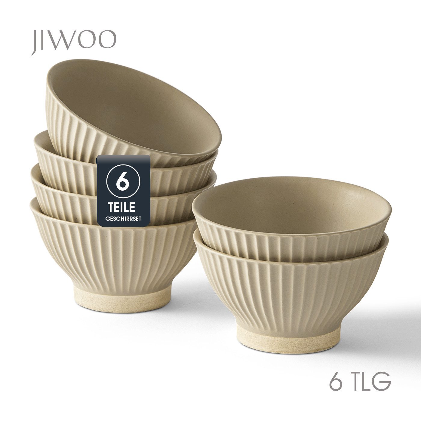 JIWOO Schale 6er Ø12cm, Müslischale Eisschale FrühstückSchale Dessertschale, Keramik, (Schaleset, 6-tlg), Schalen Matt Braun Mikrowellenofen Spülmaschine Ø12 cm
