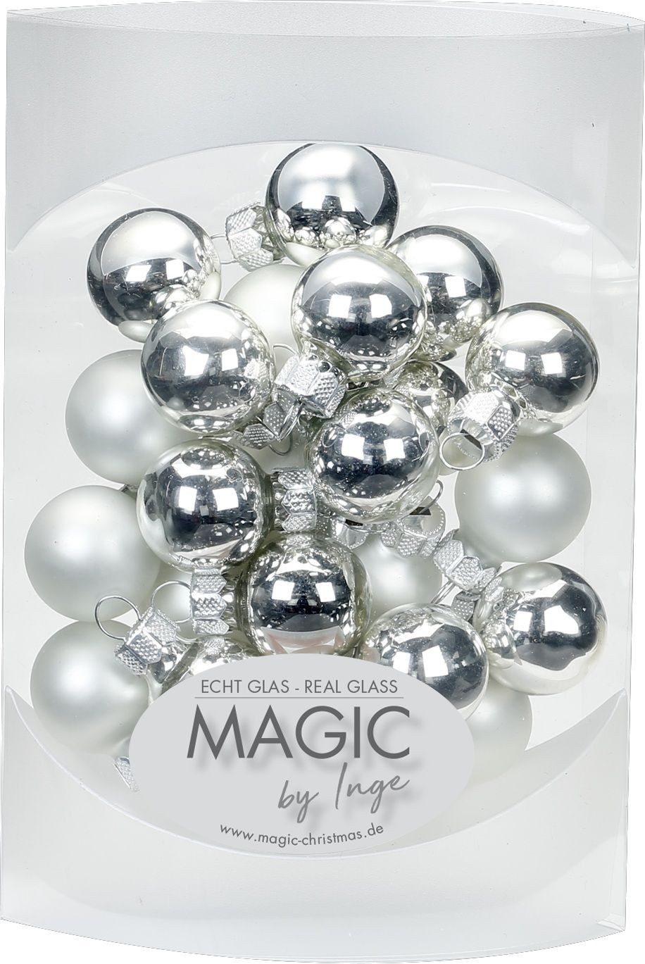 Holly & Jolly Weihnachtsbaumkugel, Weihnachtskugeln Glas 2cm Frosty Silver, 25 Stück