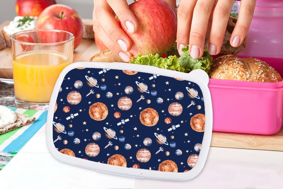 MuchoWow Lunchbox Muster - Weltraum Mädchen, Kinder, Brotdose Kunststoff, Kinder (2-tlg), für - - Kinder, Mädchen Planeten Brotbox rosa Kunststoff Jungen - - - Erwachsene, Snackbox