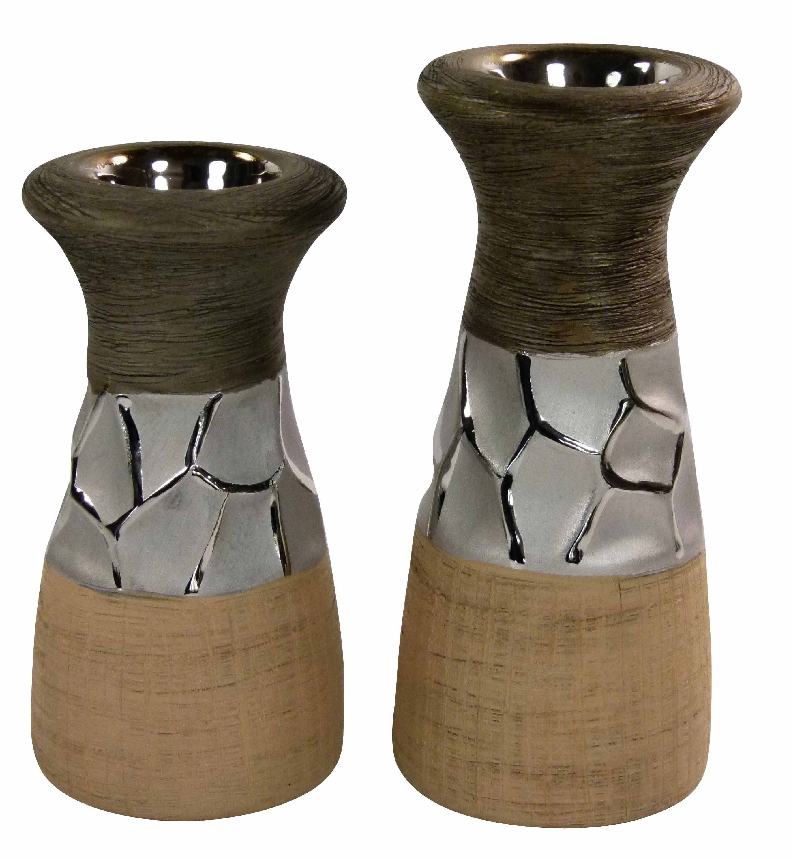 GlasArt Kerzenhalter Keramik Kerzenhalter Leuchter Teelicht Säulenförmig Braun Natur | Kerzenständer