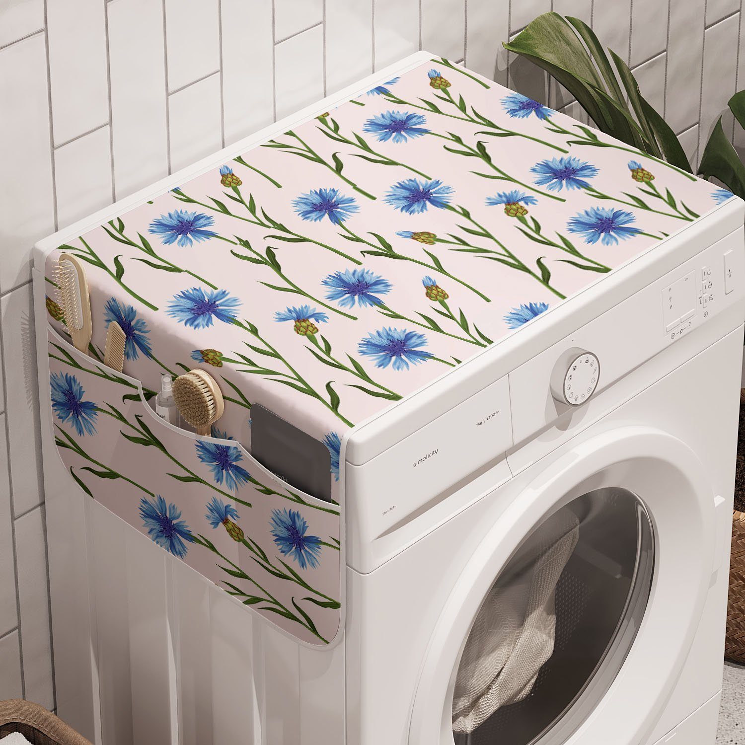Abakuhaus Badorganizer Anti-Rutsch-Stoffabdeckung für Waschmaschine und Trockner, Blume Muster von Cornflowers Feld