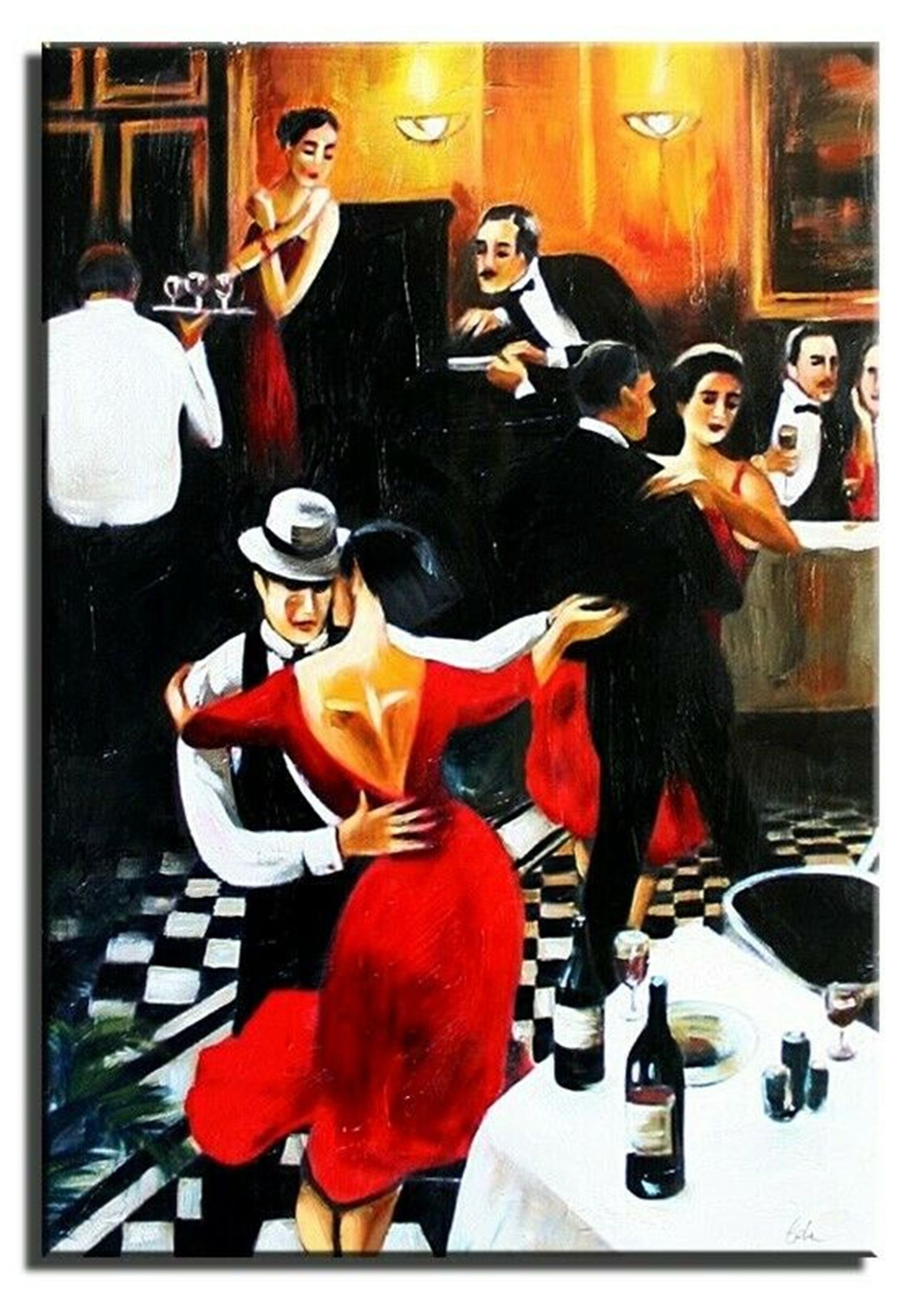 JVmoebel Gemälde Tango Kaffee Tanz Schule Echte Rahmen Öl Gemälde G03972 SOFORT, Stillleben