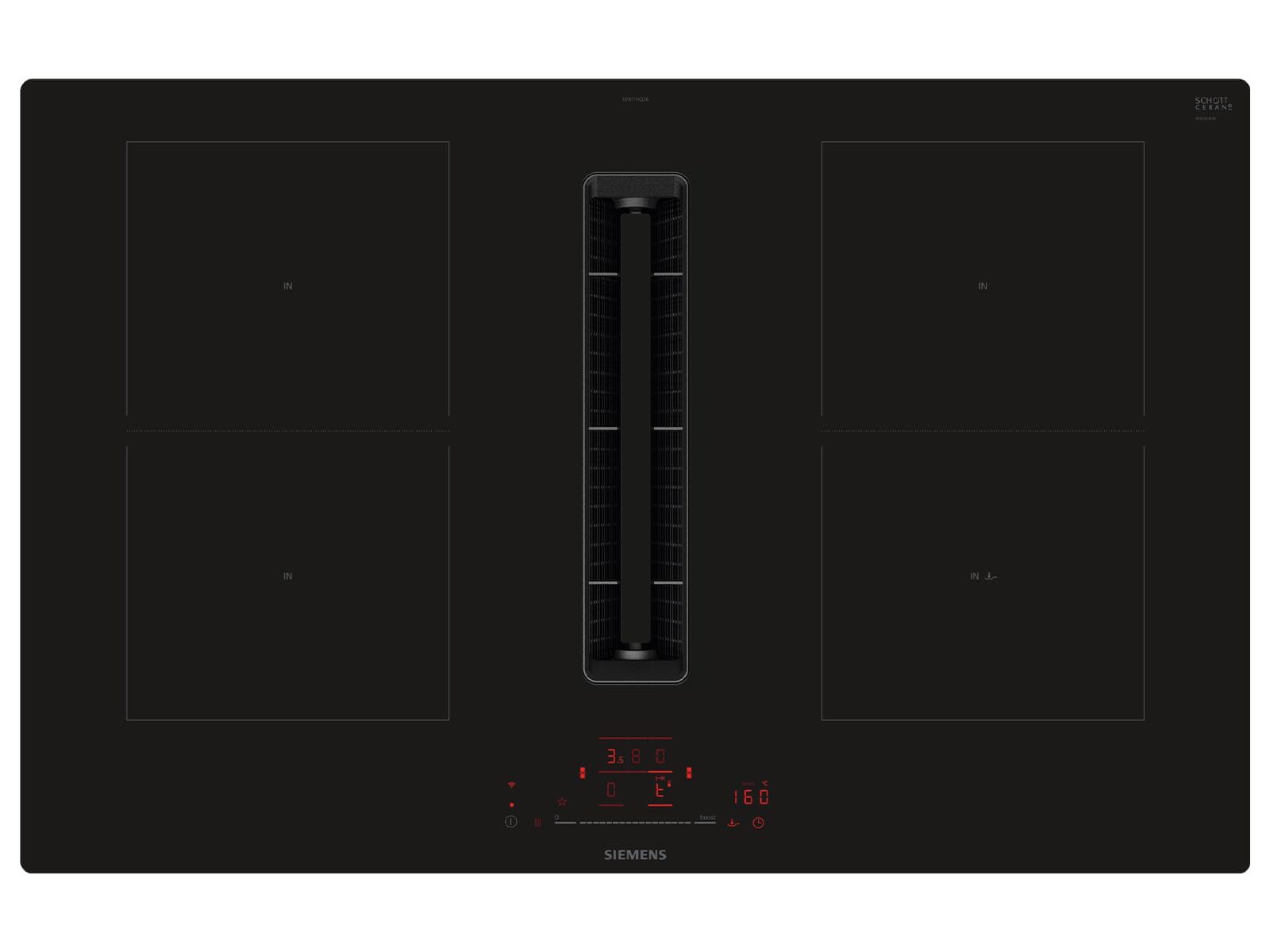SIEMENS Kochfeld mit Dunstabzug ED811HQ26E, Powerboost-Funktion, Timer, TouchControl-Bedienung