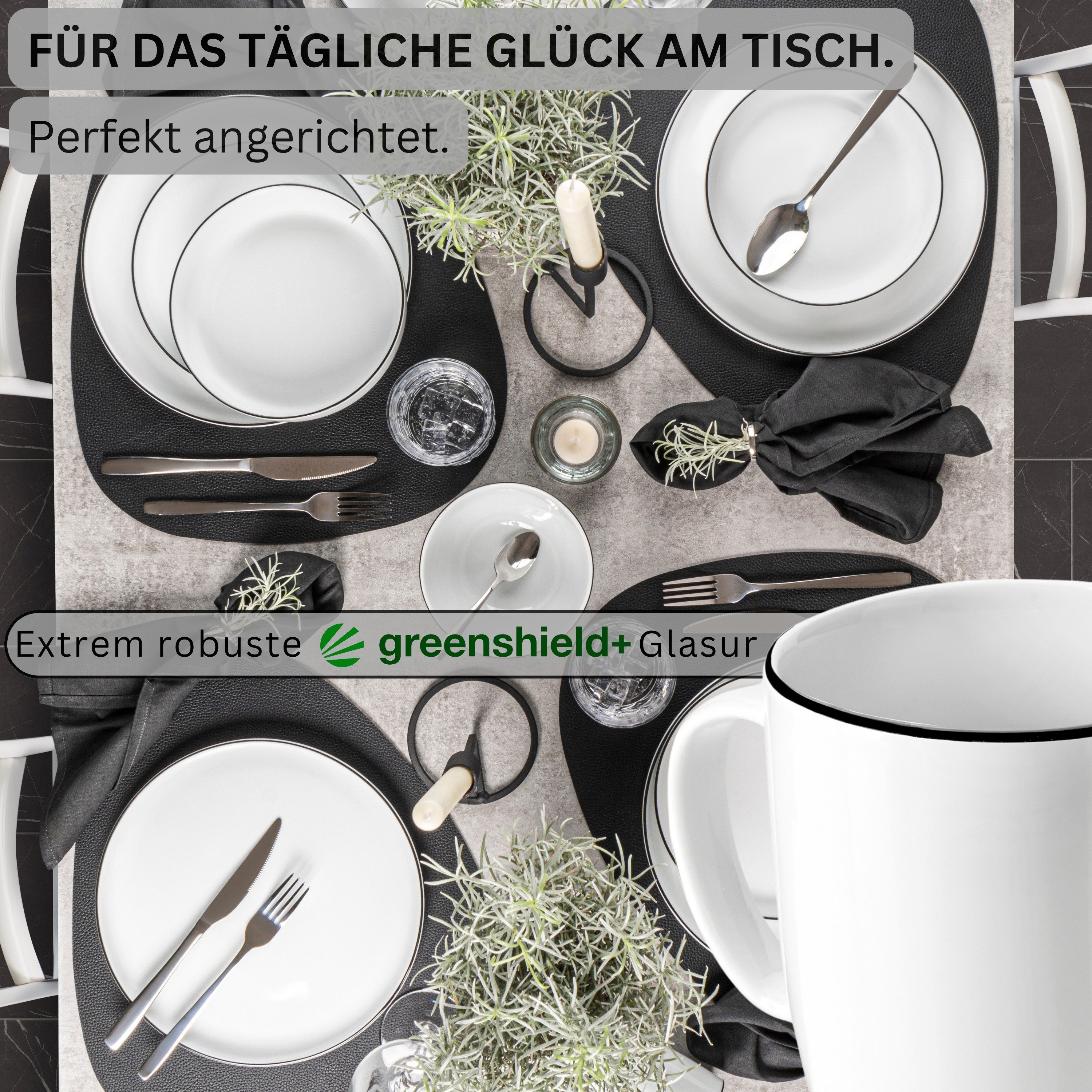 SÄNGER Becher Set Marlo, 6-tlg., Porzellan, Weiß mit schwarzen Akzenten, 6 tlg. Black Rim, PREMIUM COLLECTION