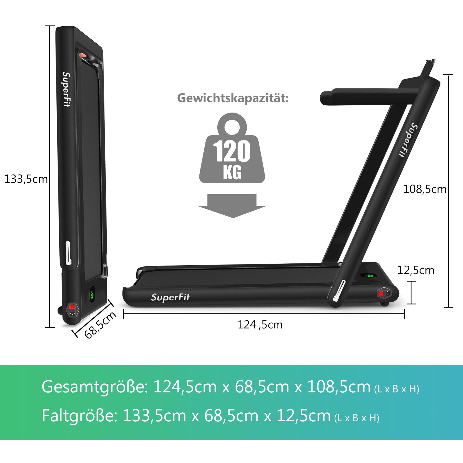 kg Laufband, APP, Bluetooth, bis COSTWAY LED, 120 schwarz