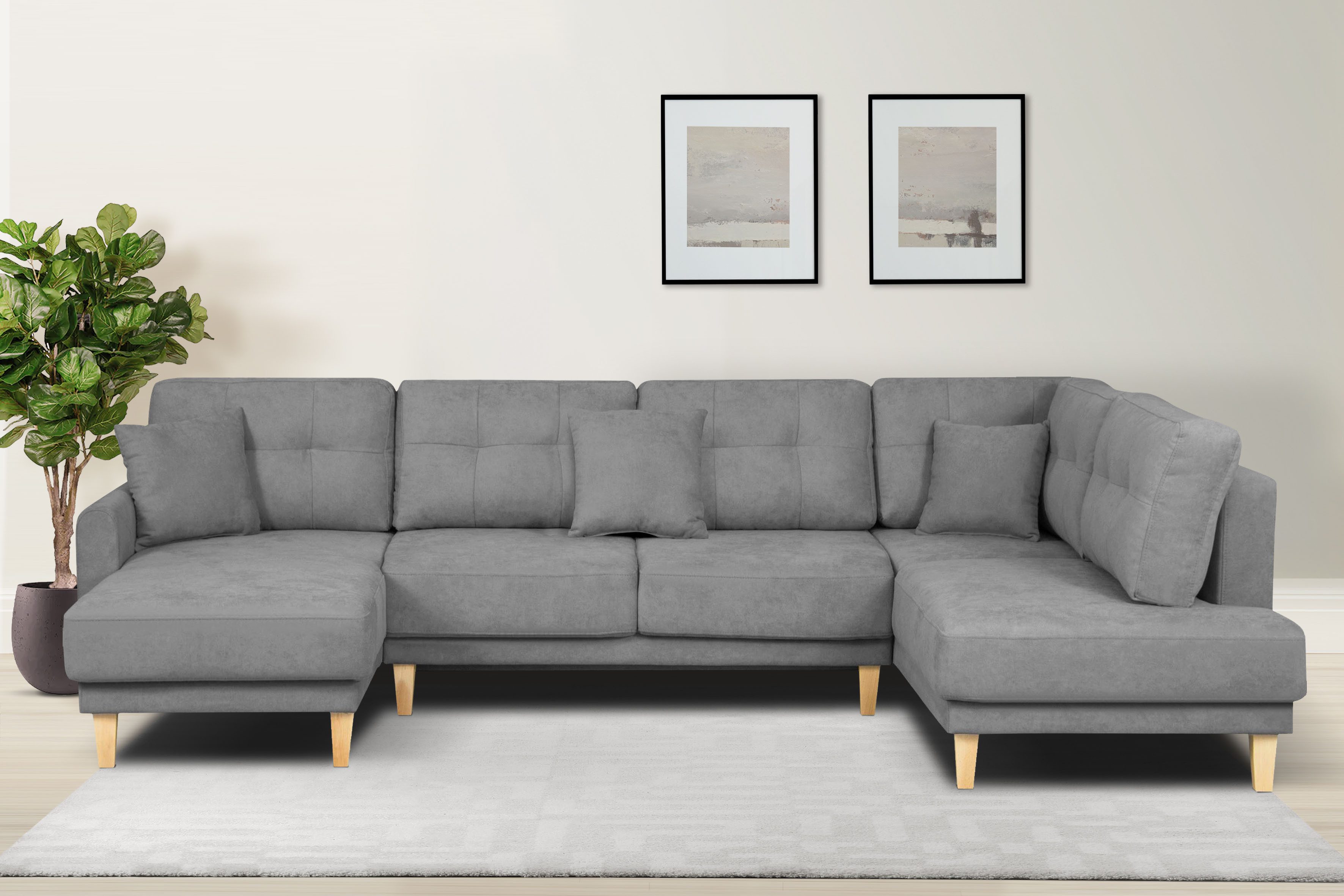 Home affaire Wohnlandschaft TRIPLO U-Form wahlweise mit Schlaffunktion, B/T/H: 310/192/90 cm, Schlafsofa, auch mit Bettkasten, Steppung im Rückenkissen