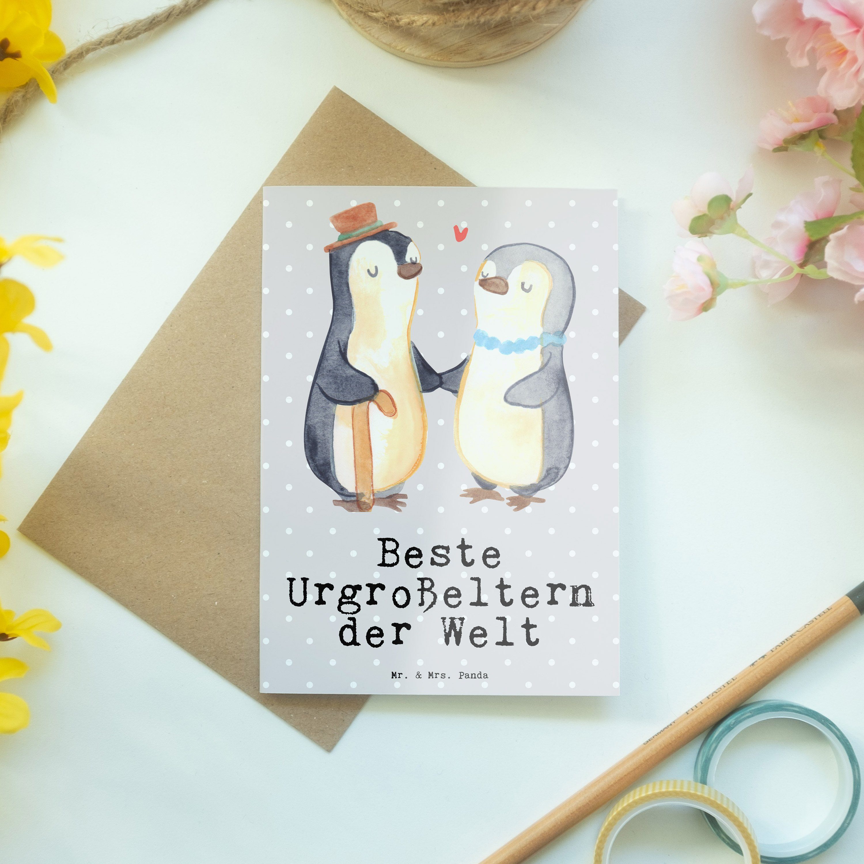 Geschenk, Grau Mr. Welt Pinguin Grußkarte Mrs. - Panda Beste Urgroßeltern der Pastell - & Glückw