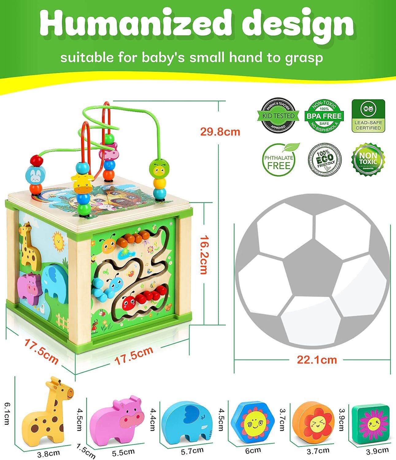 POPOLIC Motorikwürfel Motorikspielzeug ab 1 Jahr - Aktivitätswürfel, (Motorikschleife Kinderspielzeug Sortierspiel Holzspielzeug Lernspielzeug, 1-tlg), Montessori Baby Spielzeug für 2 3 4 Jahre Kinder
