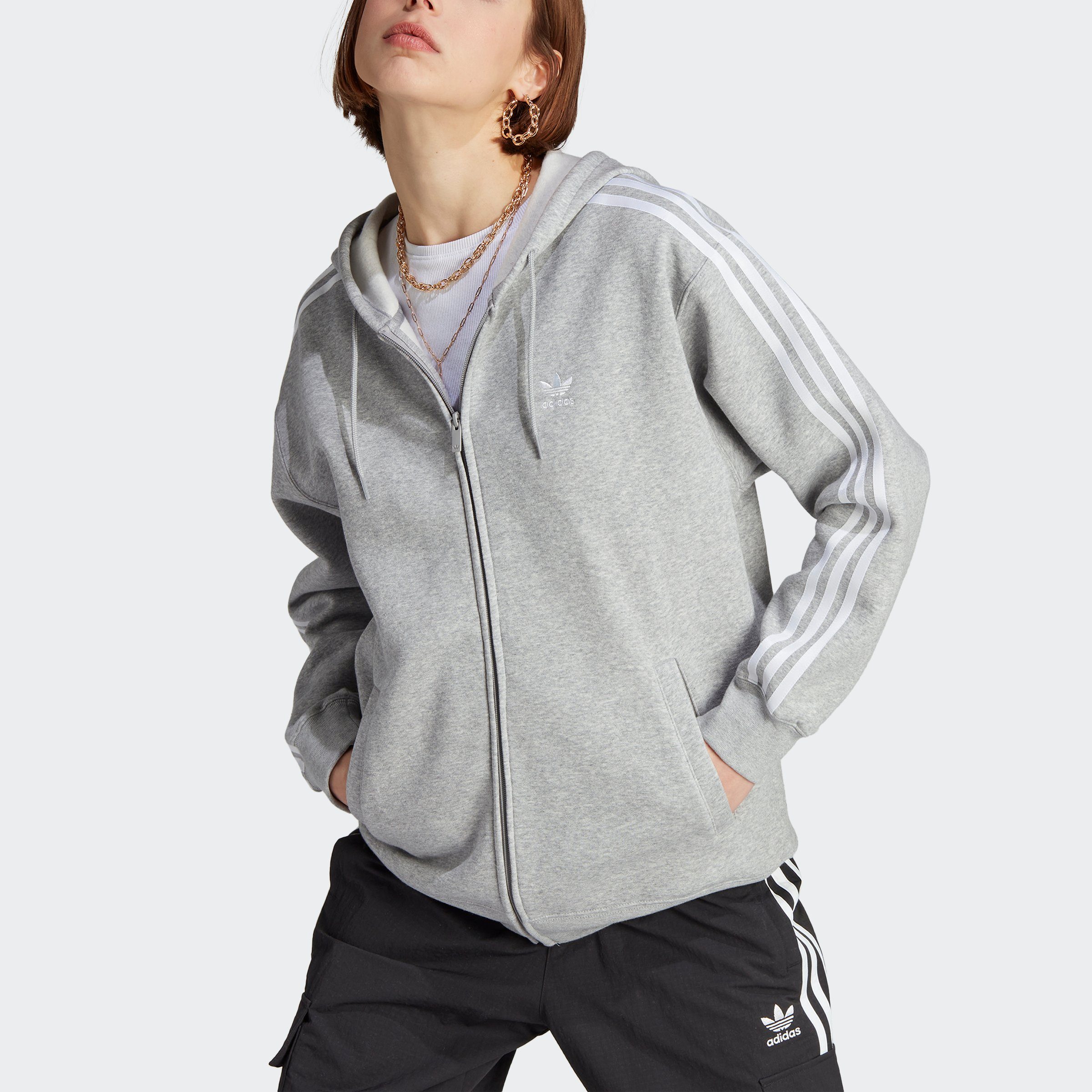 CLASSICS Kapuzensweatshirt KAPUZENJACKE Grey Originals ADICOLOR adidas 3STREIFEN Medium Heather