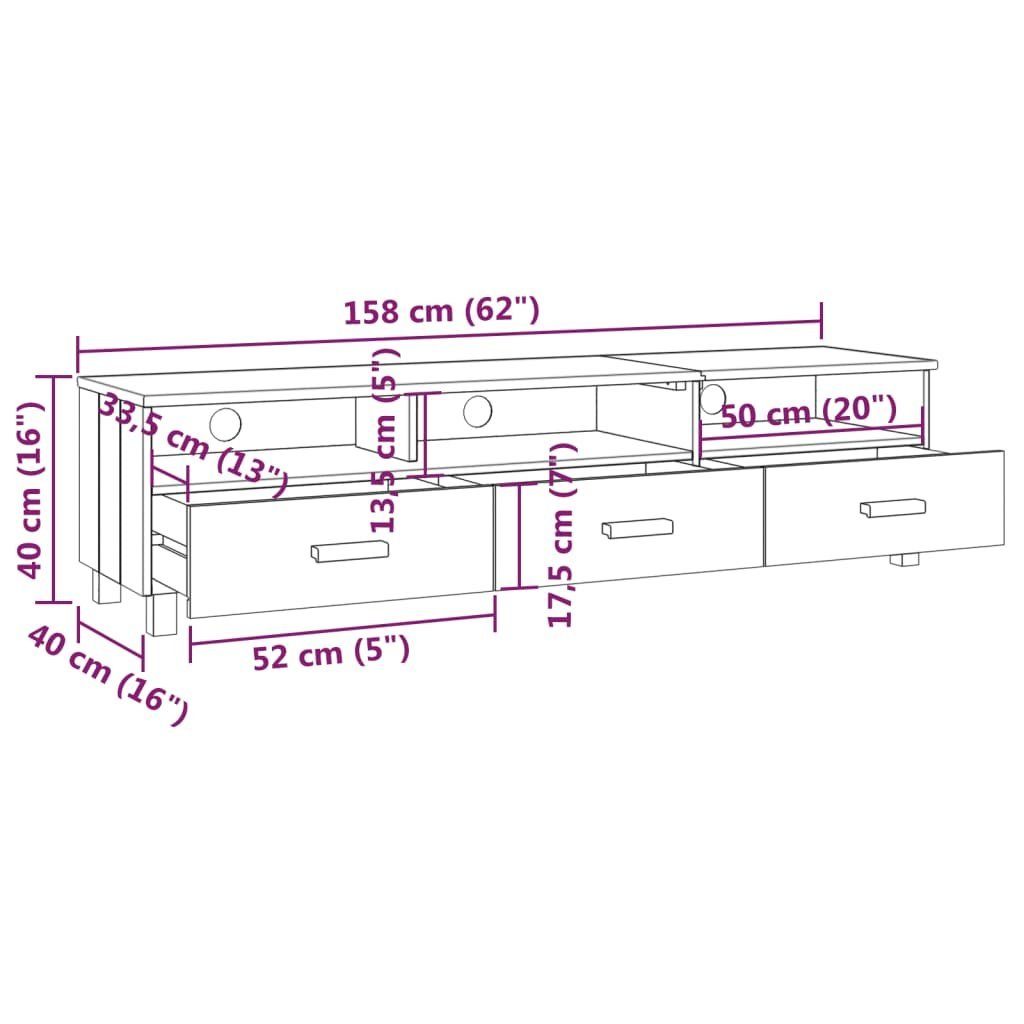 HAMAR (1-St) TV-Schrank cm Massivholz Honigbraun TV-Schrank vidaXL 158x40x40 Kiefer