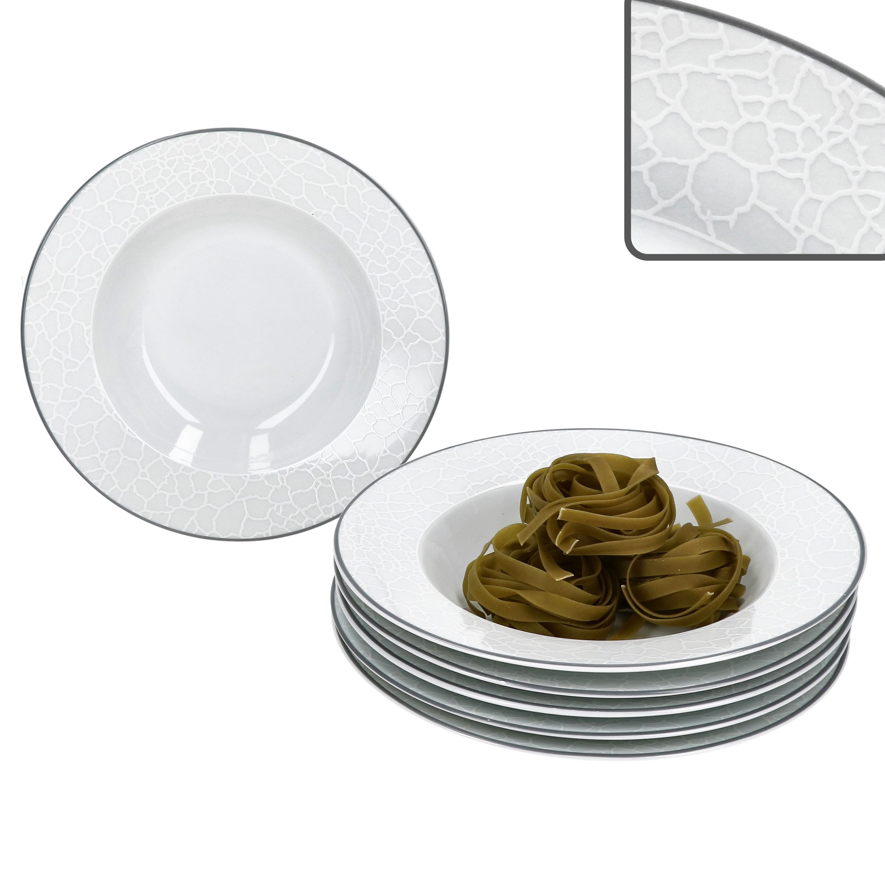 MamboCat Suppenteller MamboCat 6x Venedig tiefer Suppenteller Ø21,5cm Porzellan Relief Pasta