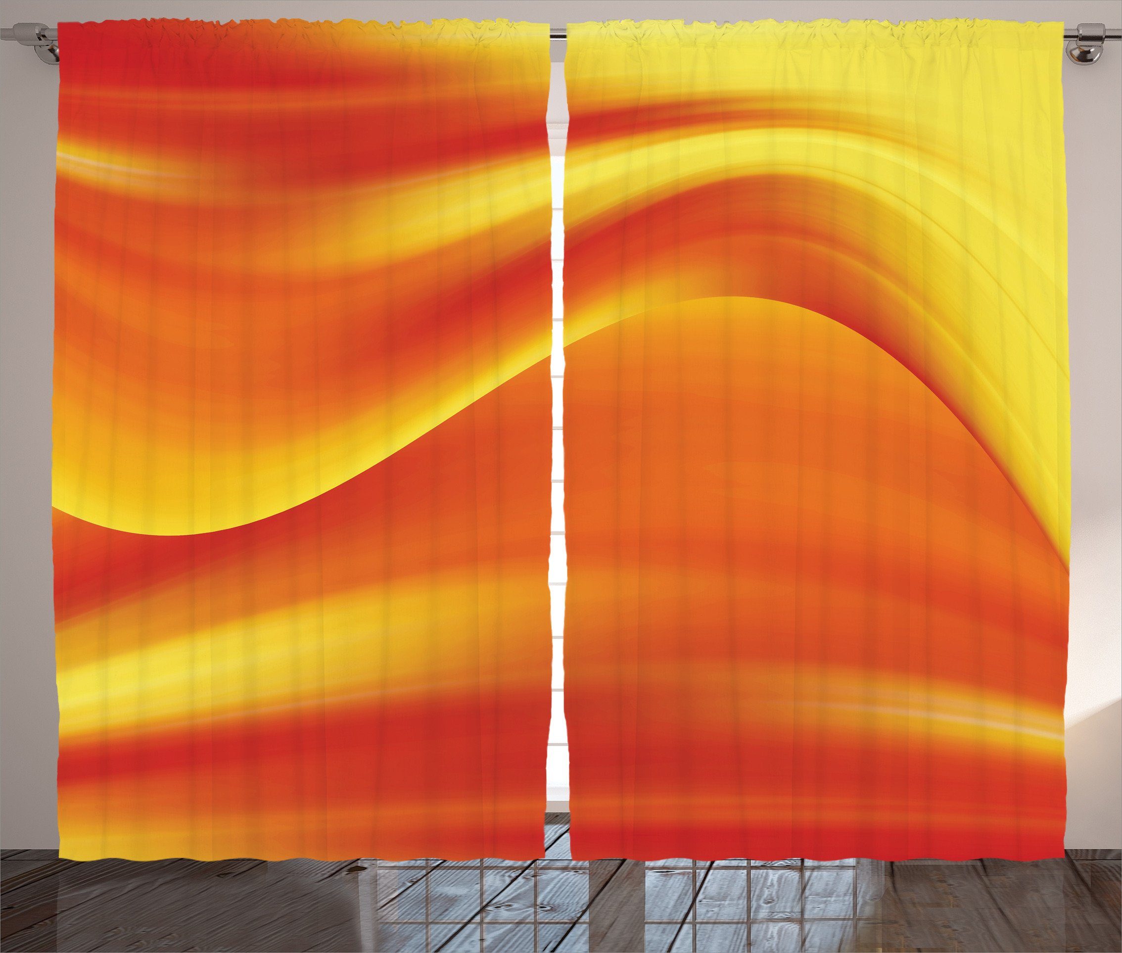 Digital-Wellen Schlafzimmer Vorhang Gardine Orange Schlaufen Haken, Abakuhaus, und Kräuselband mit Abstrakte