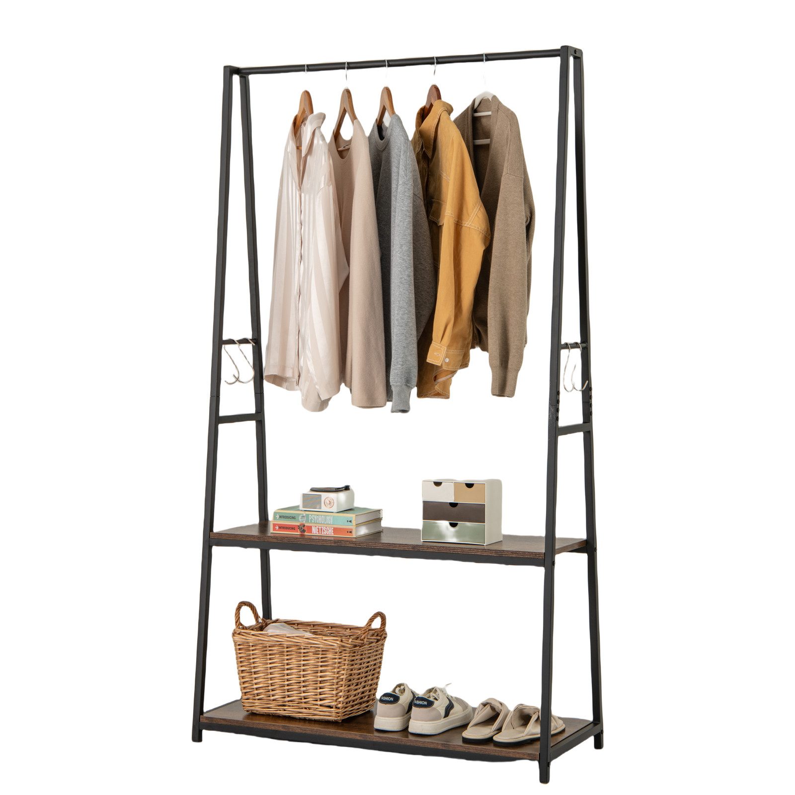 COSTWAY Kleiderständer, (1 St), freistehende Garderobe, mit 2 Regalen & Kleiderstange