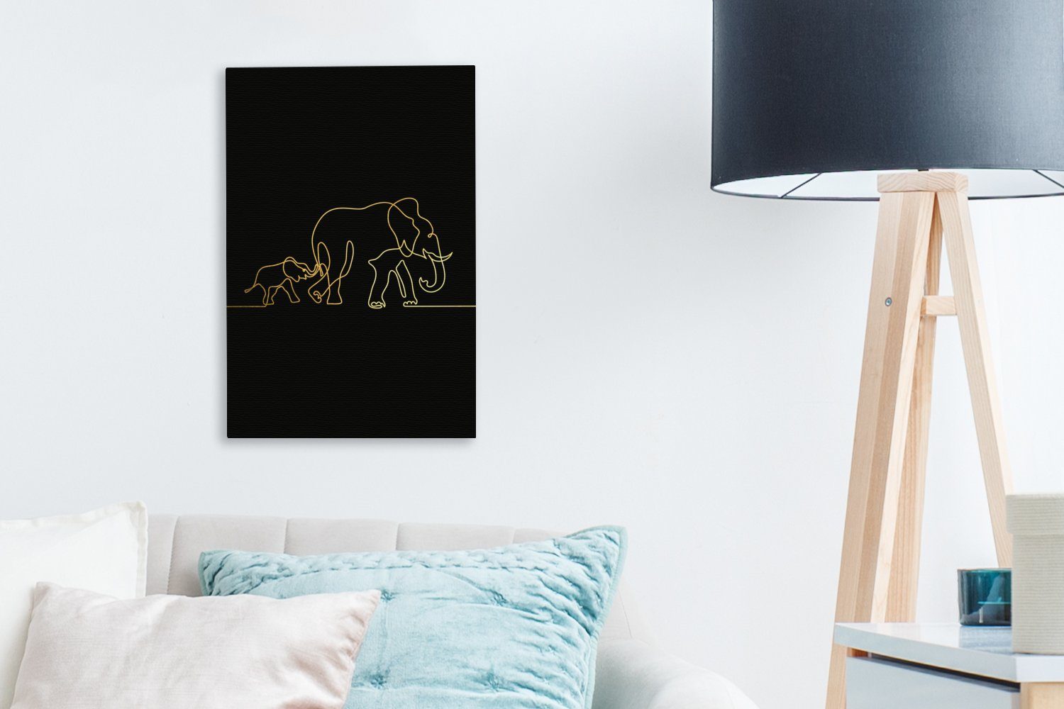 OneMillionCanvasses® Leinwandbild Elefant St), (1 - inkl. fertig Gold Zackenaufhänger, Einfach Leinwandbild - 20x30 Gemälde, bespannt cm - Schwarz